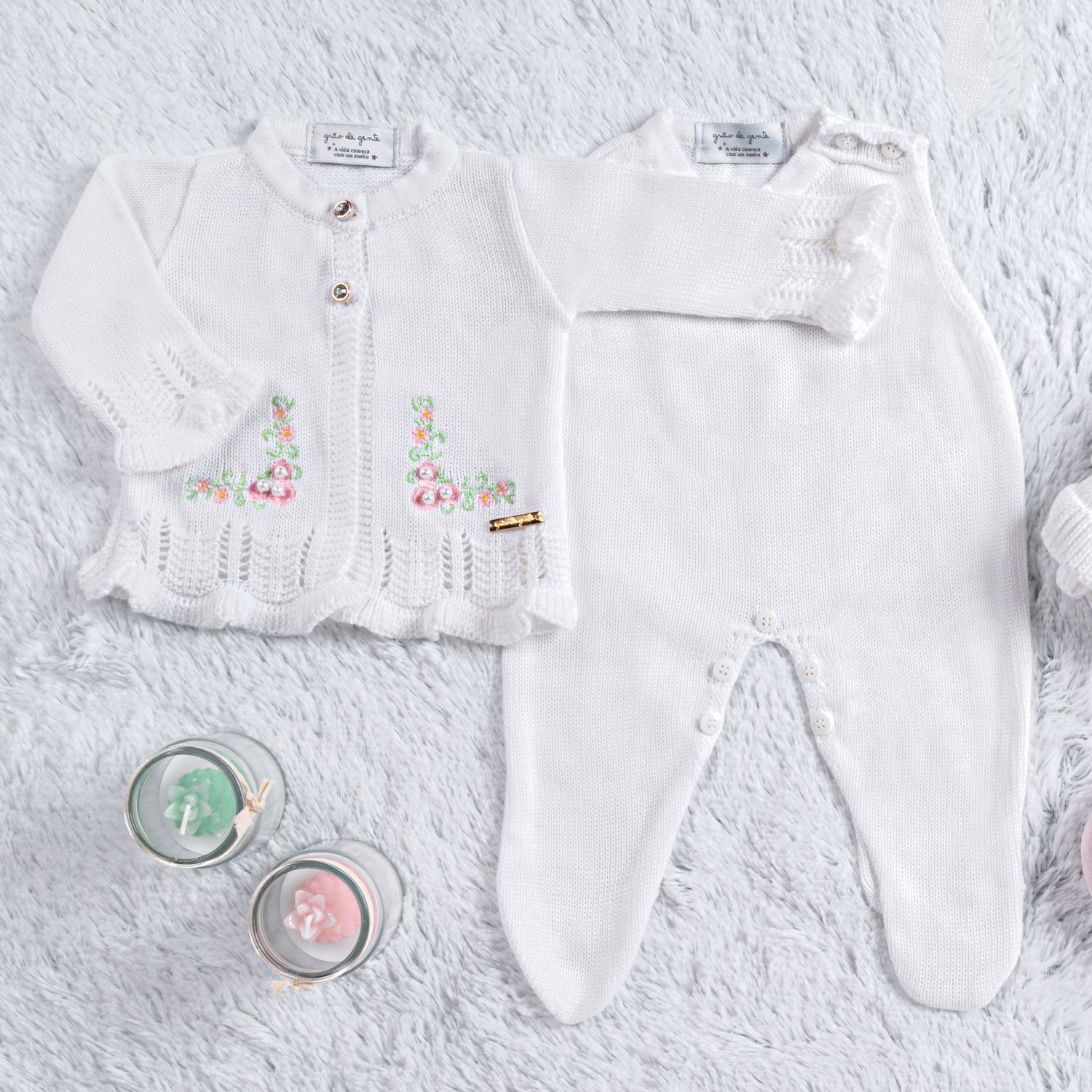 Saída Maternidade Tricot Casaquinho Bordado Rosa 03 Peças