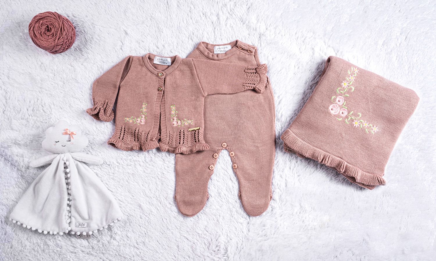 Saída Maternidade Tricot Casaquinho Bordado Rosa 03 Peças