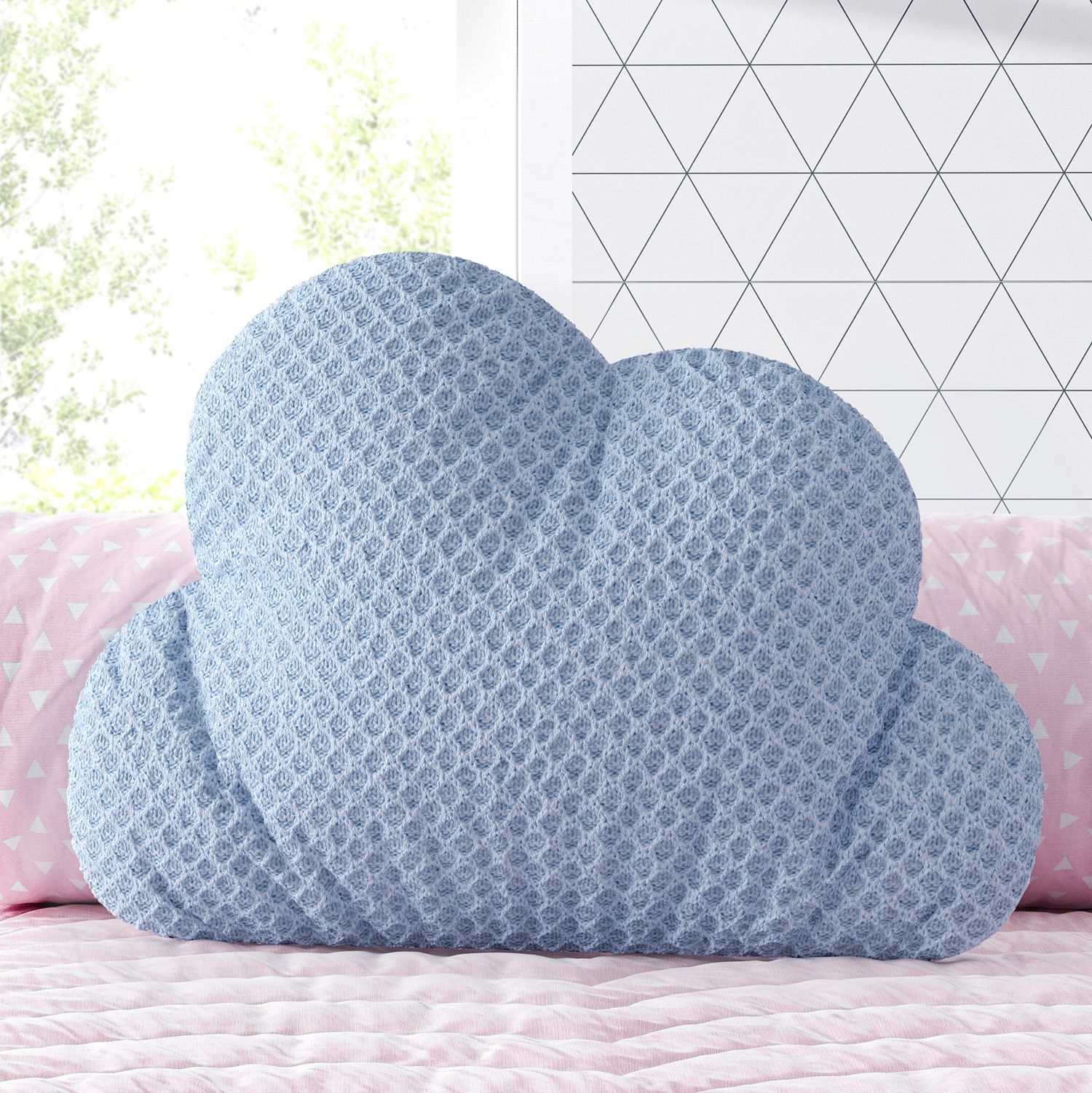 Almofada Nuvem Tricot Colmeia Azul 41cm
