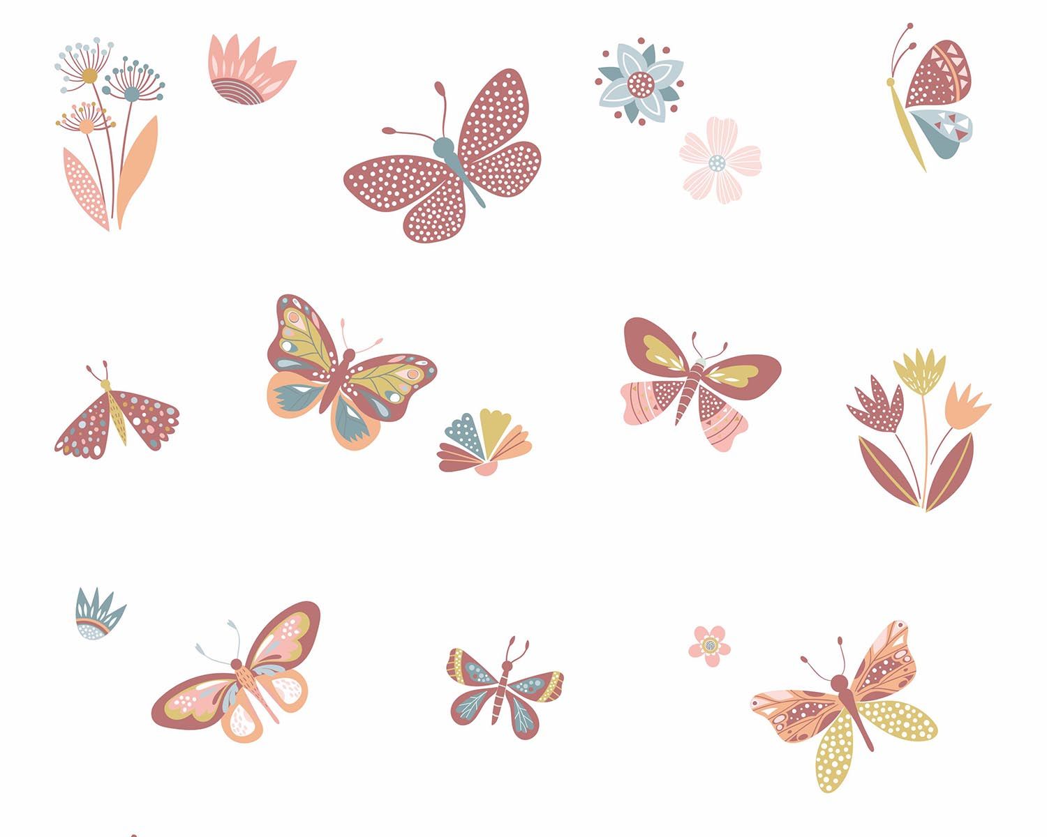 Papel de Parede Borboletas Rosa Antigo e Tons Pastéis