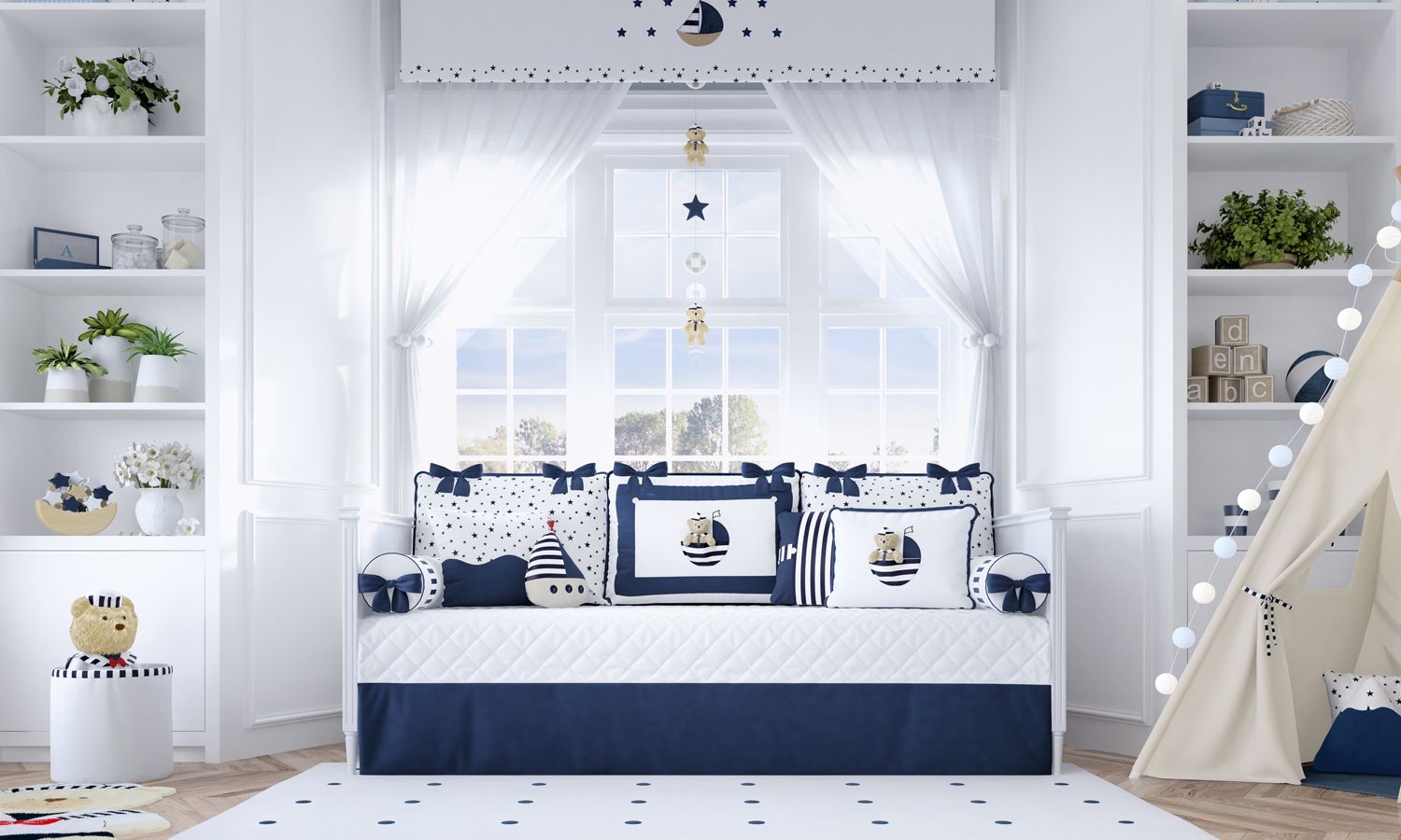 Kit Cama Babá Urso Marinheiro Azul