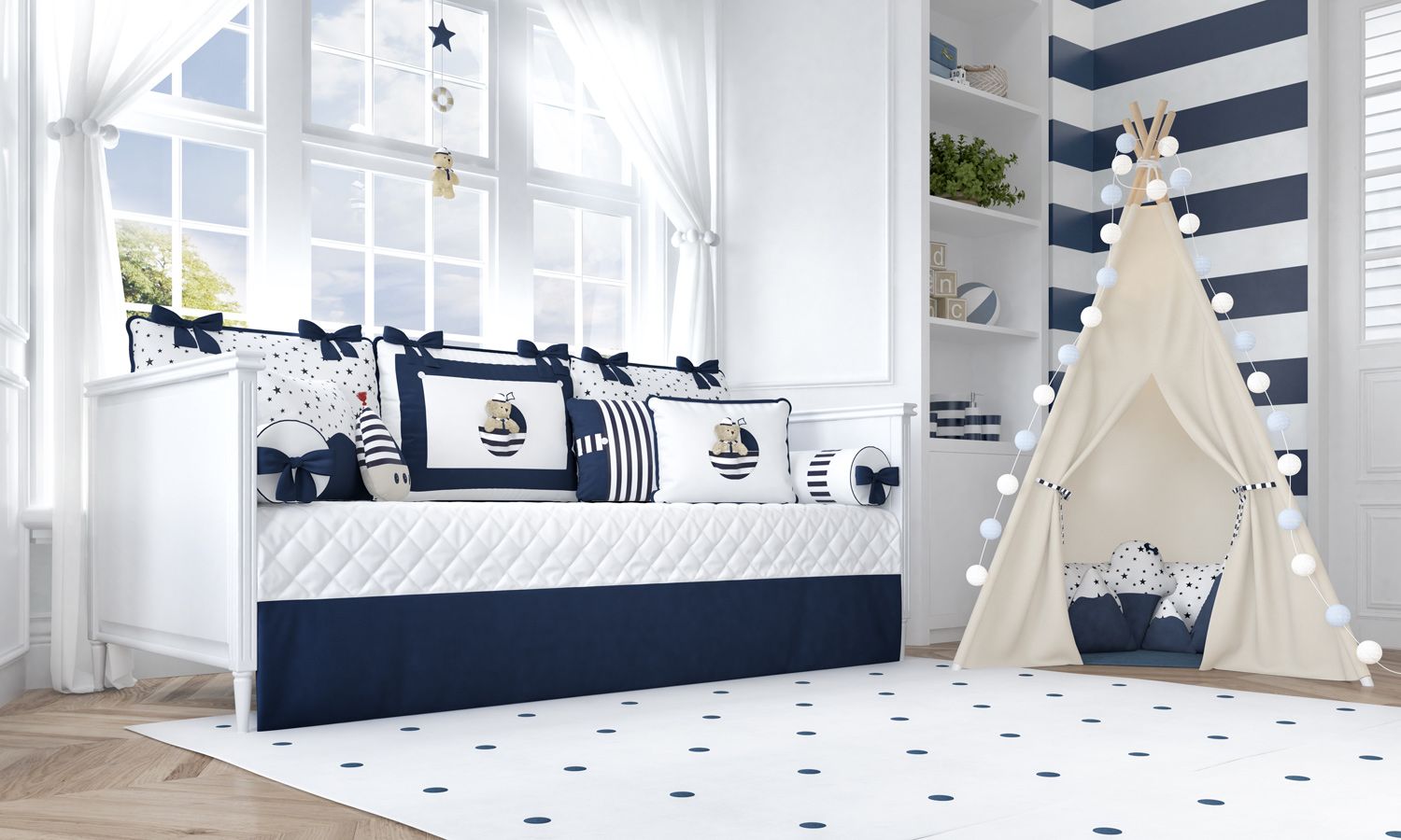 Kit Cama Babá Urso Marinheiro Azul