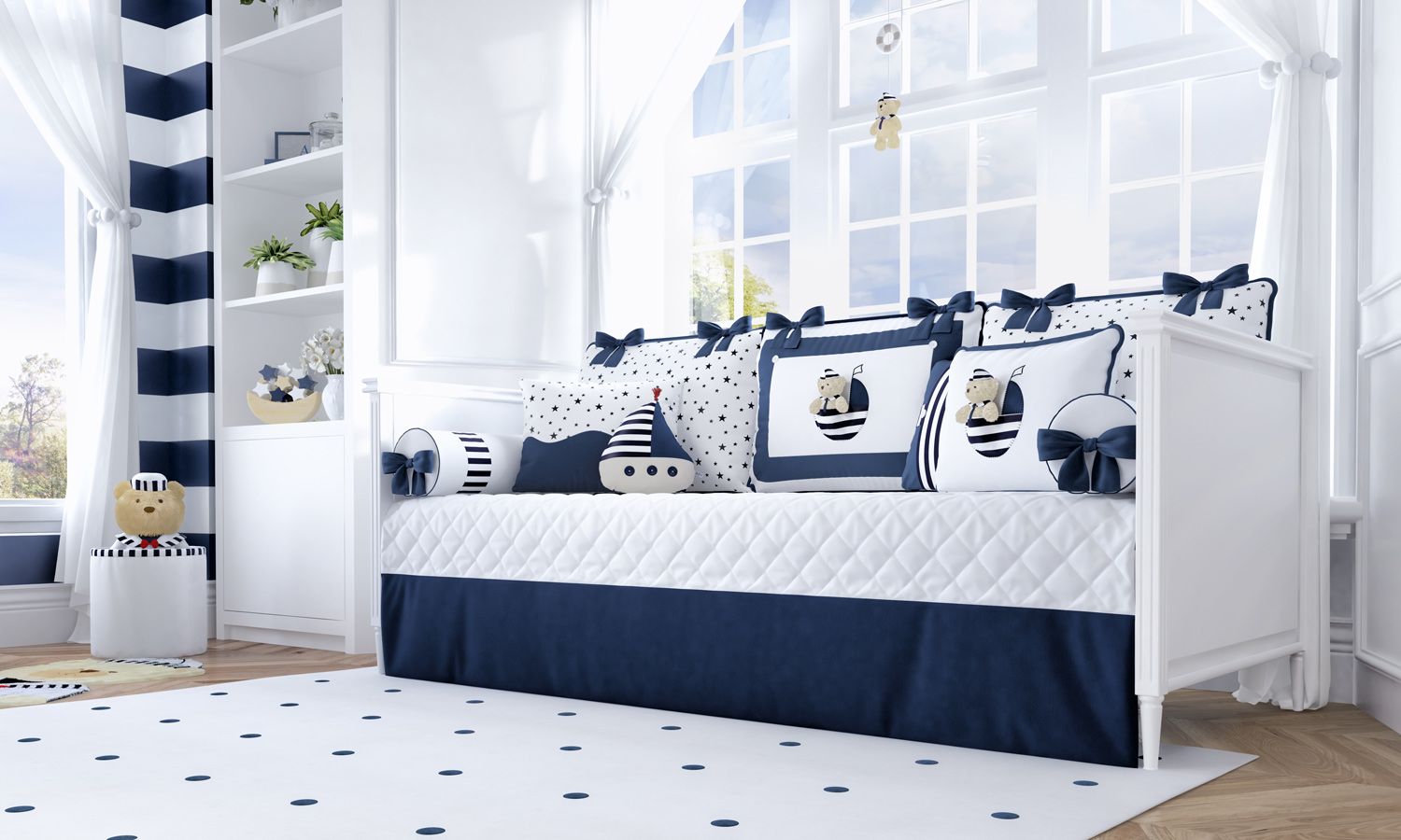 Kit Cama Babá Urso Marinheiro Azul