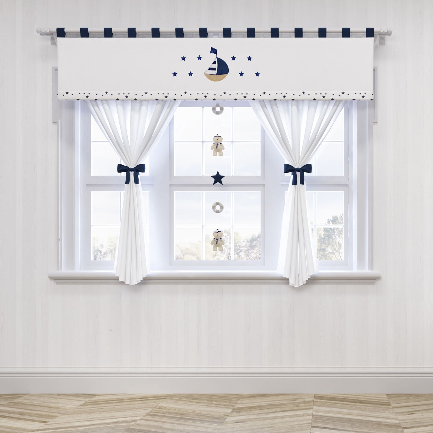 Cortina Urso Marinheiro Azul 1,50m