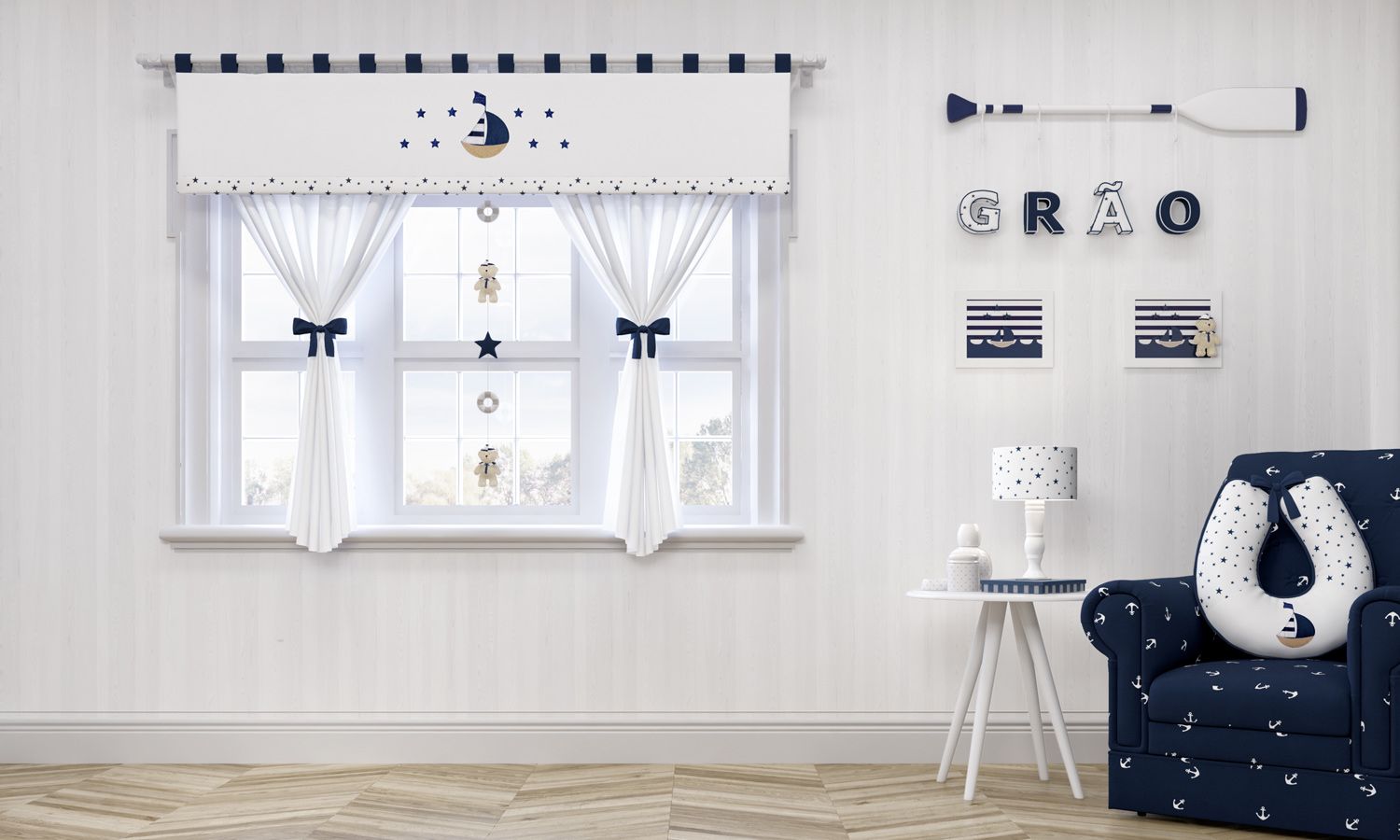 Cortina Urso Marinheiro Azul 1,50m