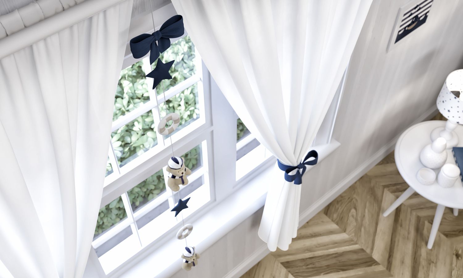 Cortina Urso Marinheiro Azul 1,50m