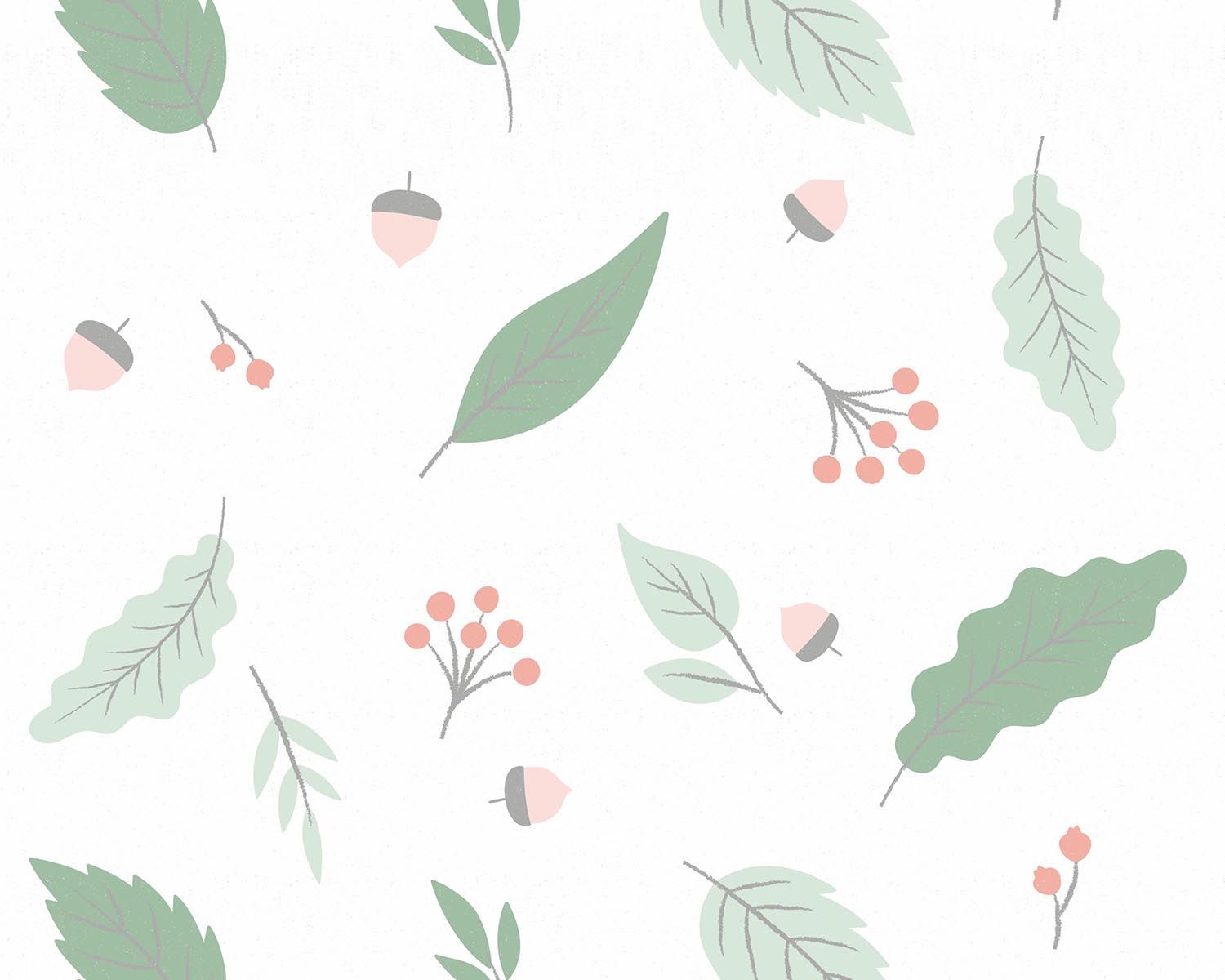 Papel de Parede Outono Tons Suaves com Verde Água e Rosa Antigo