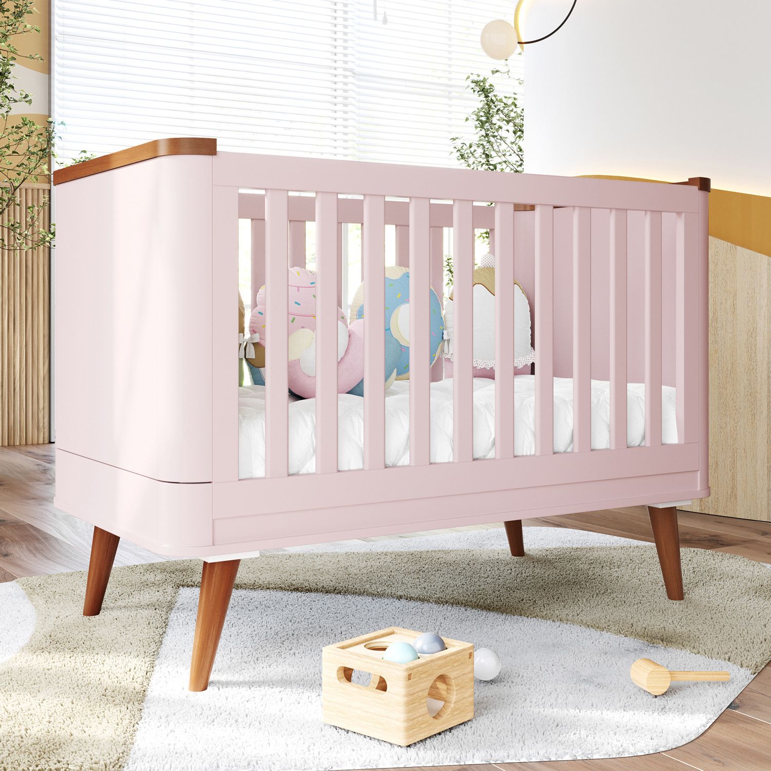 Berço Americano Branco Confort + Mini Colchão Brinde