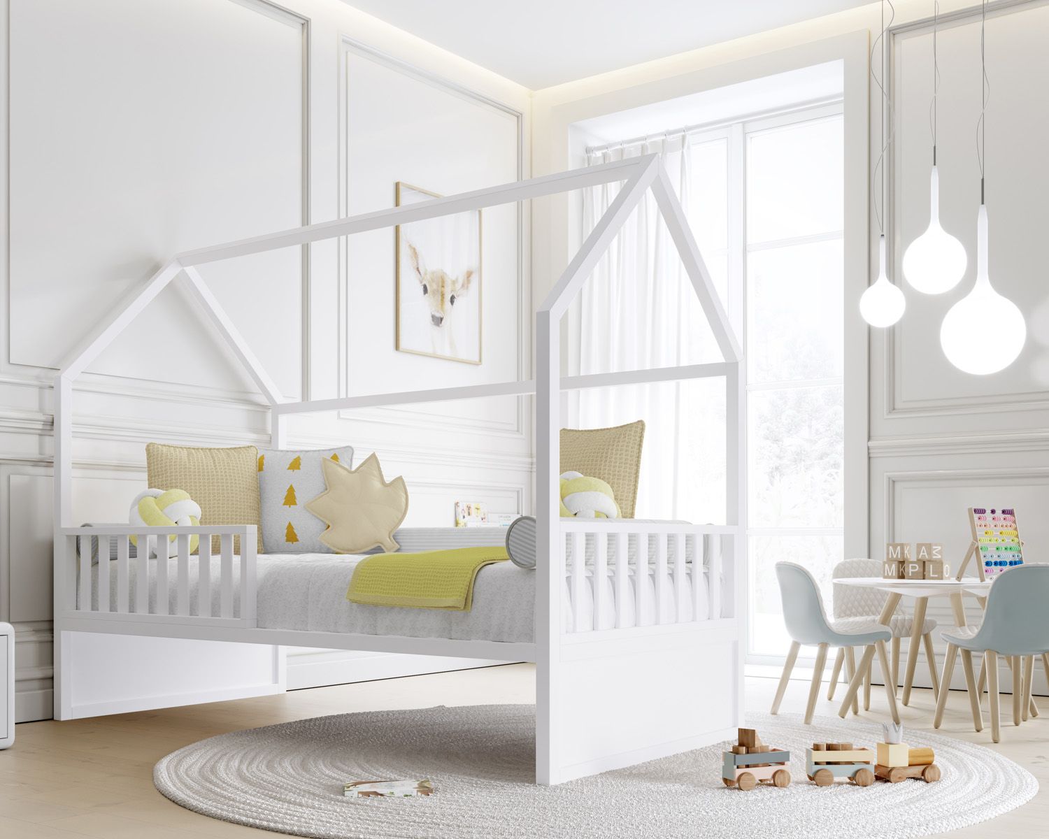 Cama Casinha Montessori Branco Solteiro 4 em 1