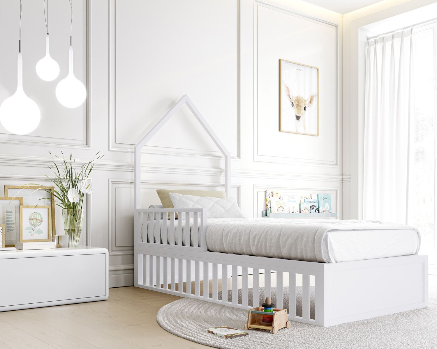 Cama Casinha Montessori Branco Solteiro 4 em 1