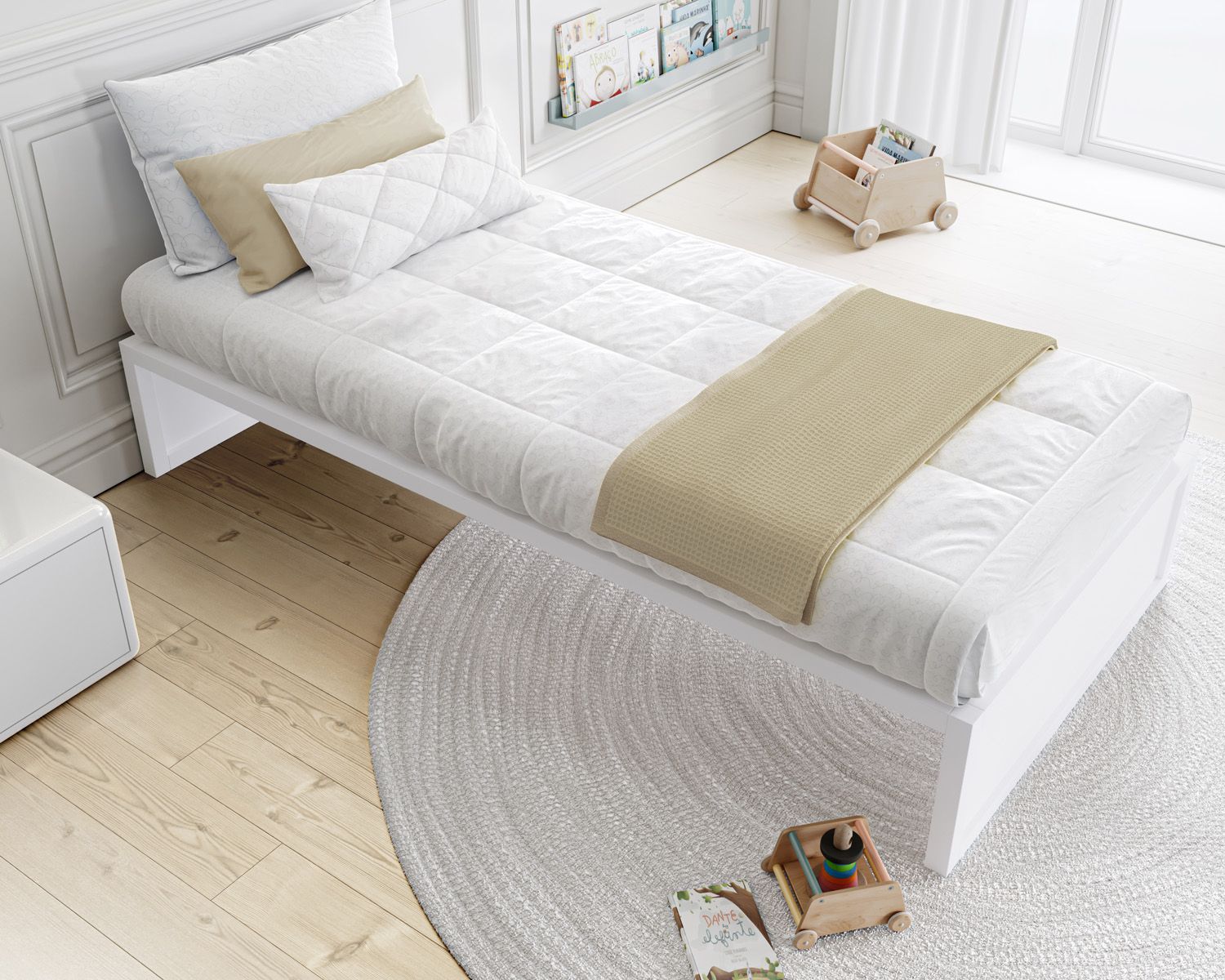 Cama Casinha Montessori Branco Solteiro 4 em 1