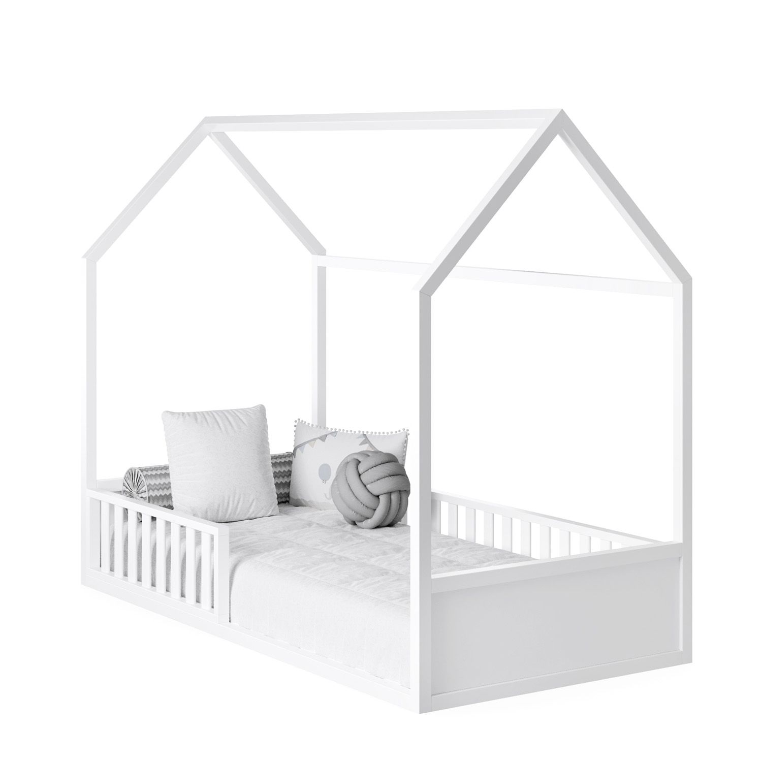 Cama Casinha Montessori Branco Solteiro 4 em 1
