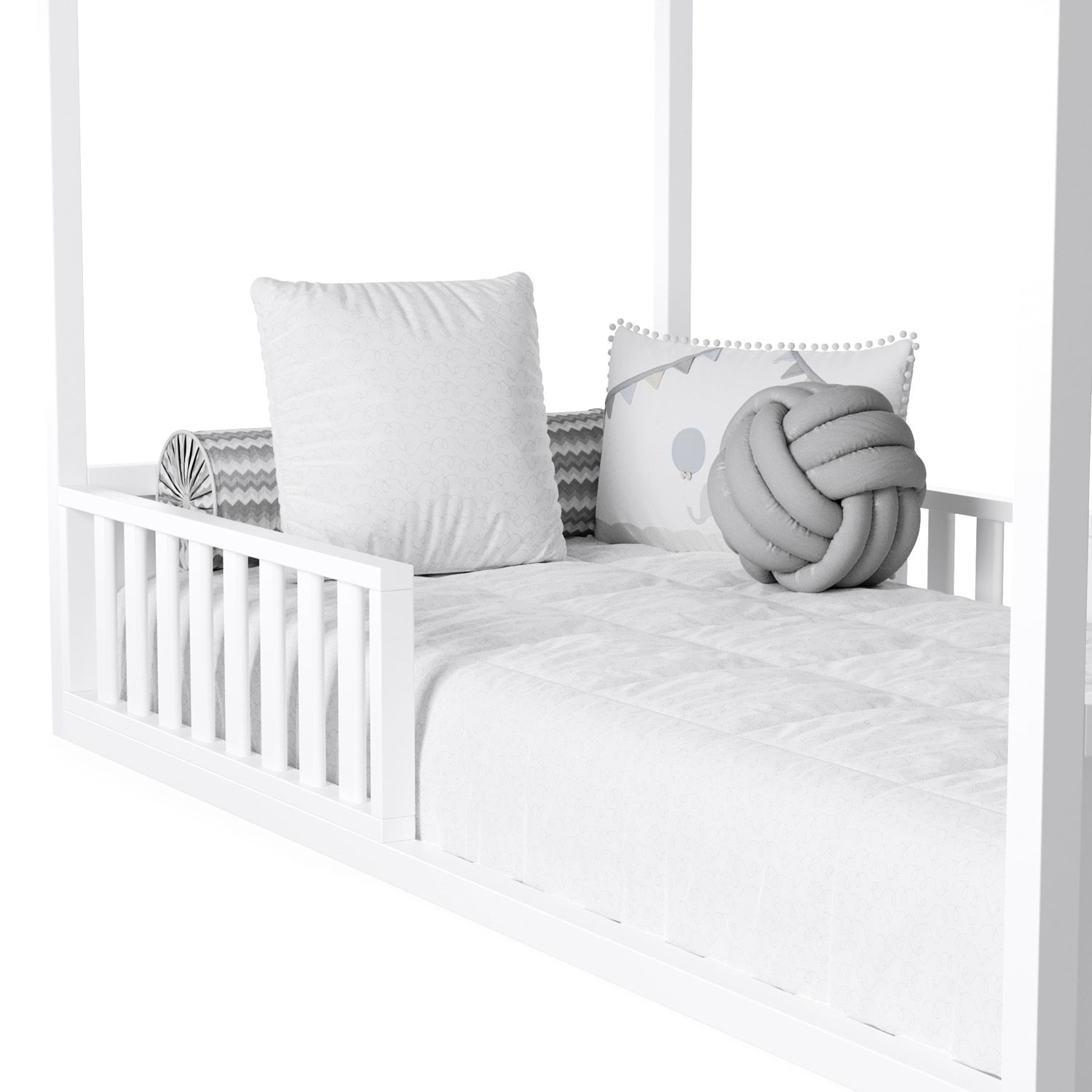 Cama Casinha Montessori Branco Solteiro 4 em 1