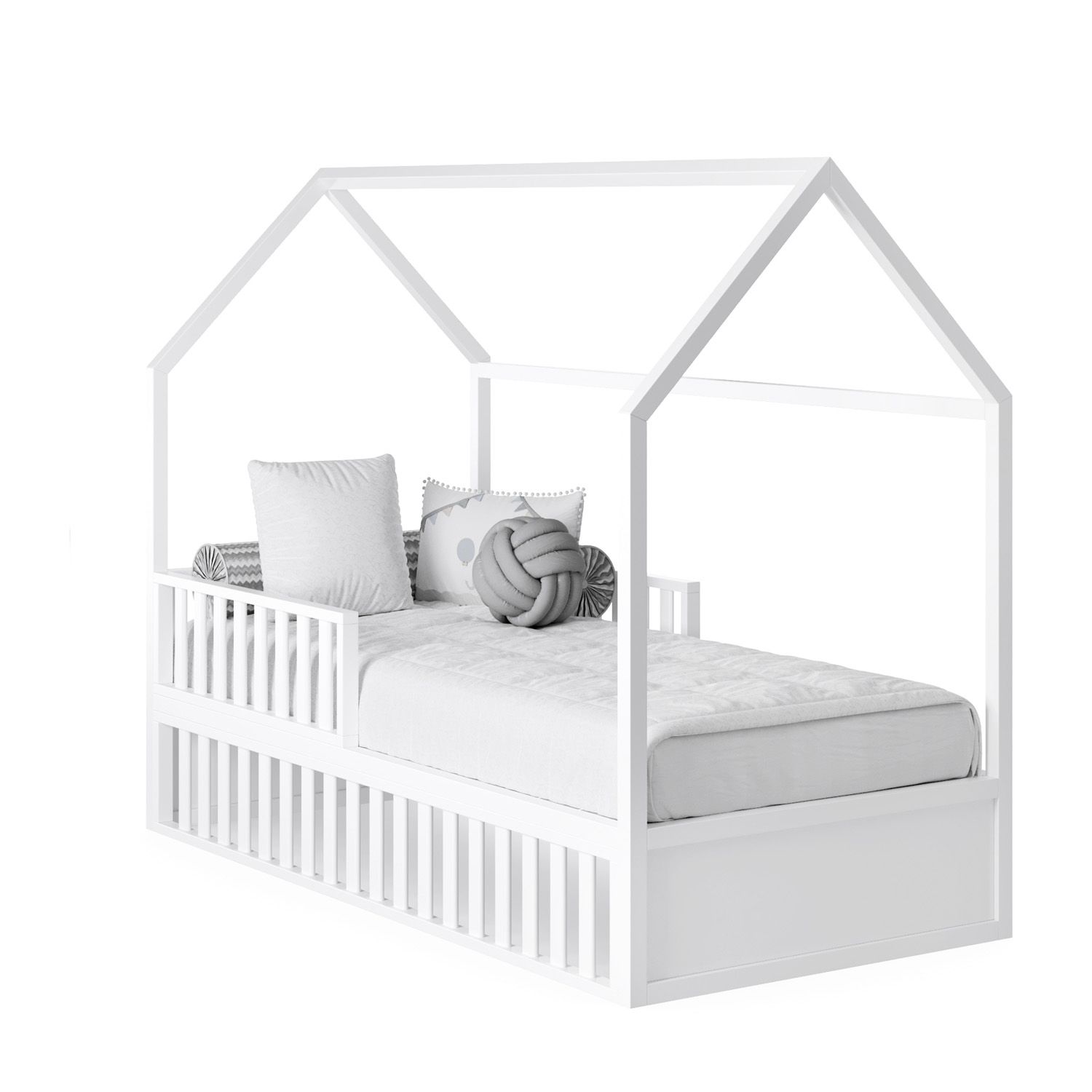 Cama Casinha Montessori Branco Solteiro 4 em 1