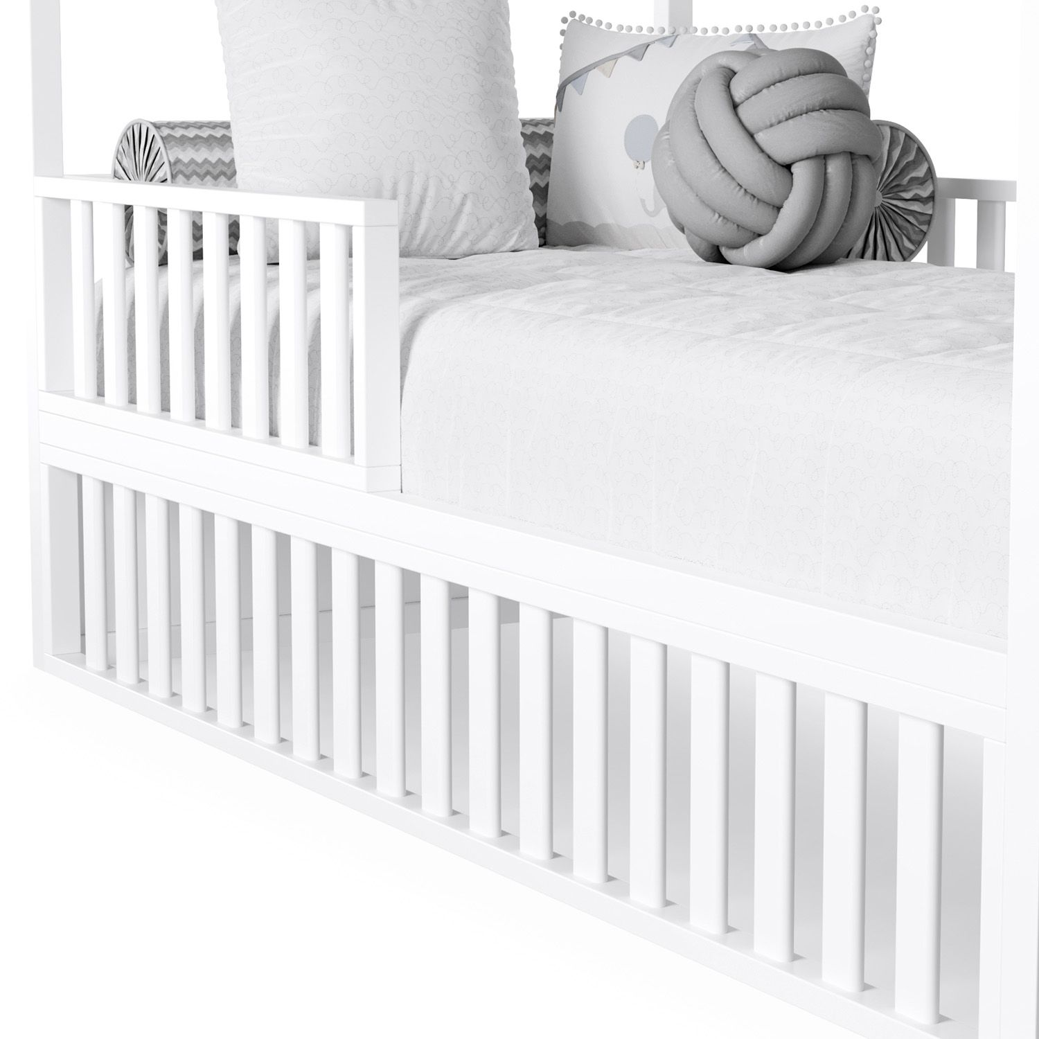 Cama Casinha Montessori Branco Solteiro 4 em 1