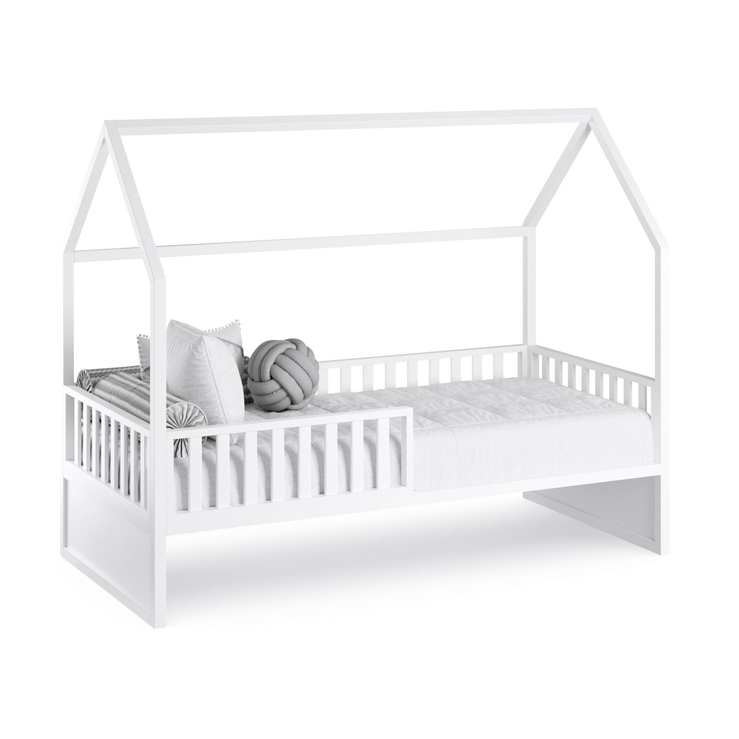 Cama Casinha Montessori Branco Solteiro 4 em 1