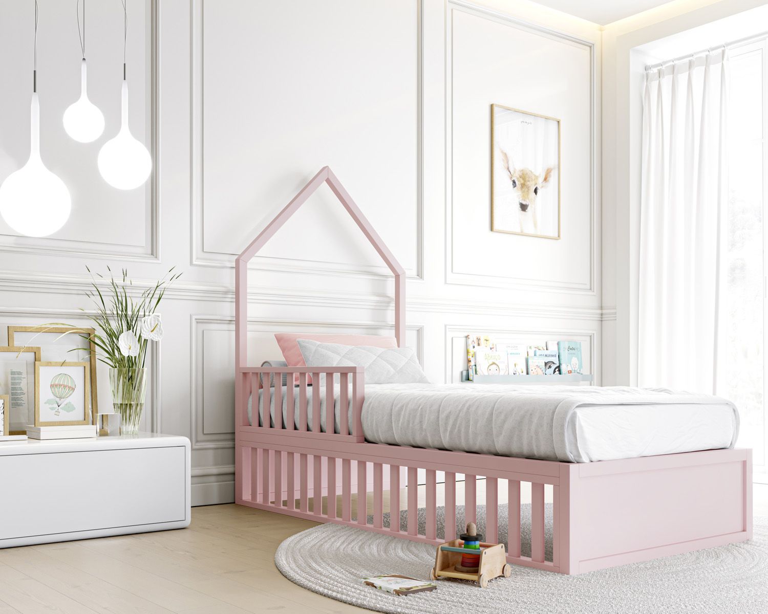 Cama Casinha Montessori Branco Solteiro 4 em 1 — vista alternativa