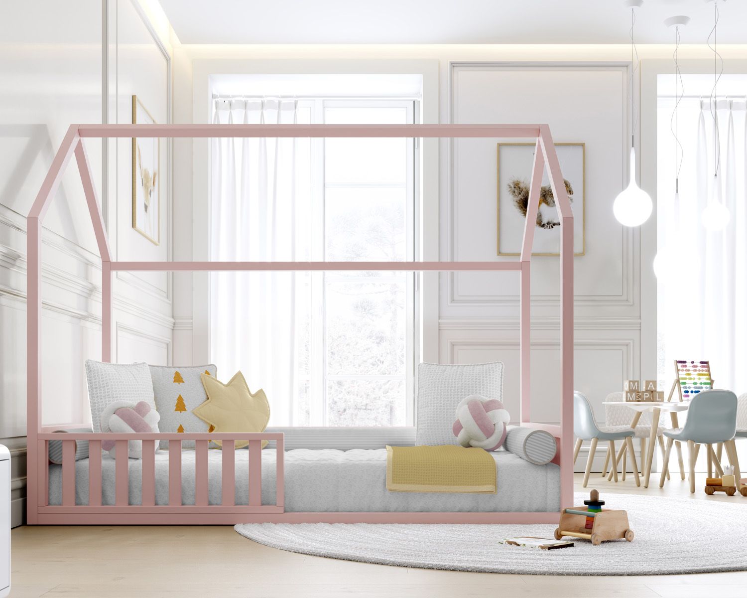 Cama Casinha Montessori Branco Solteiro 4 em 1