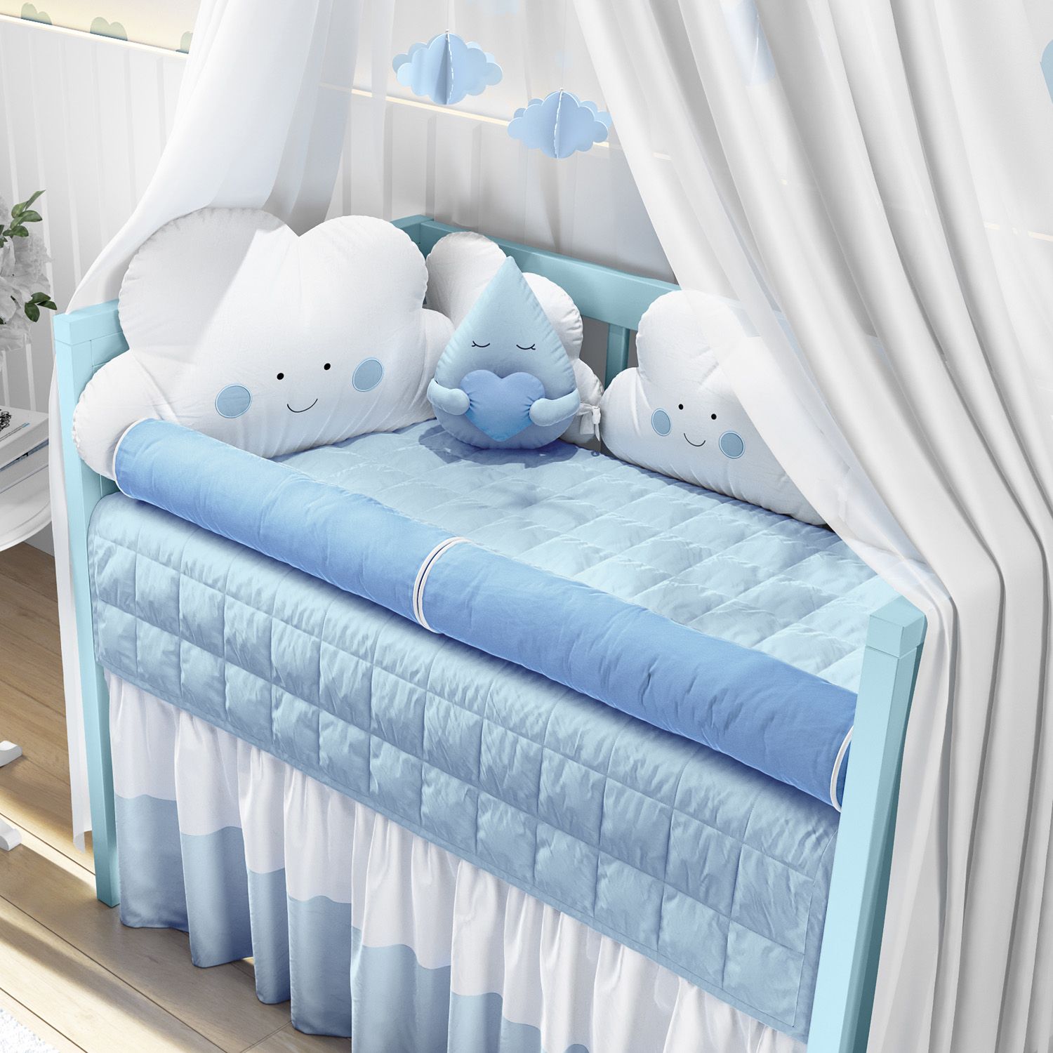 Kit Berço Amiguinhos Nuvem Azul