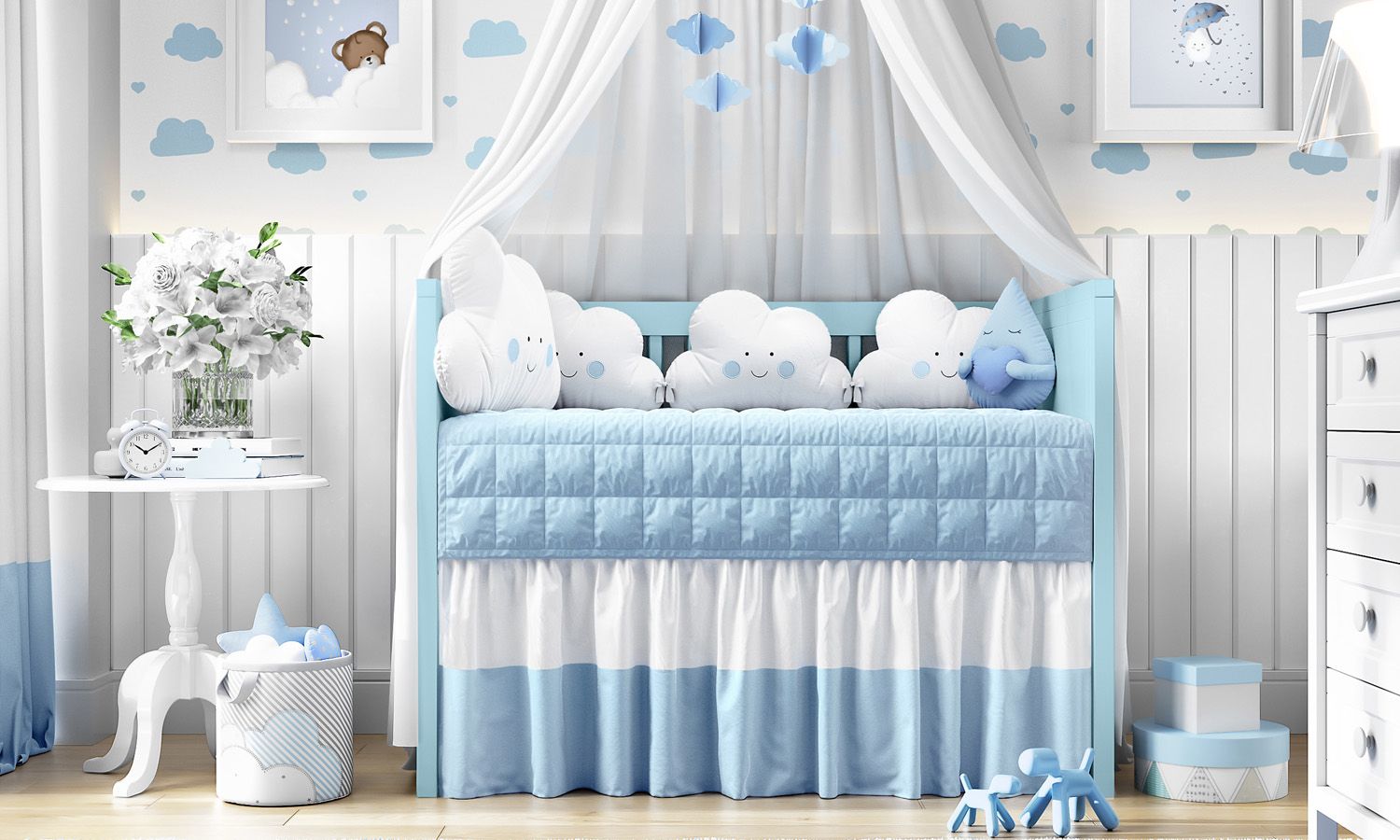 Kit Berço Amiguinhos Nuvem Azul