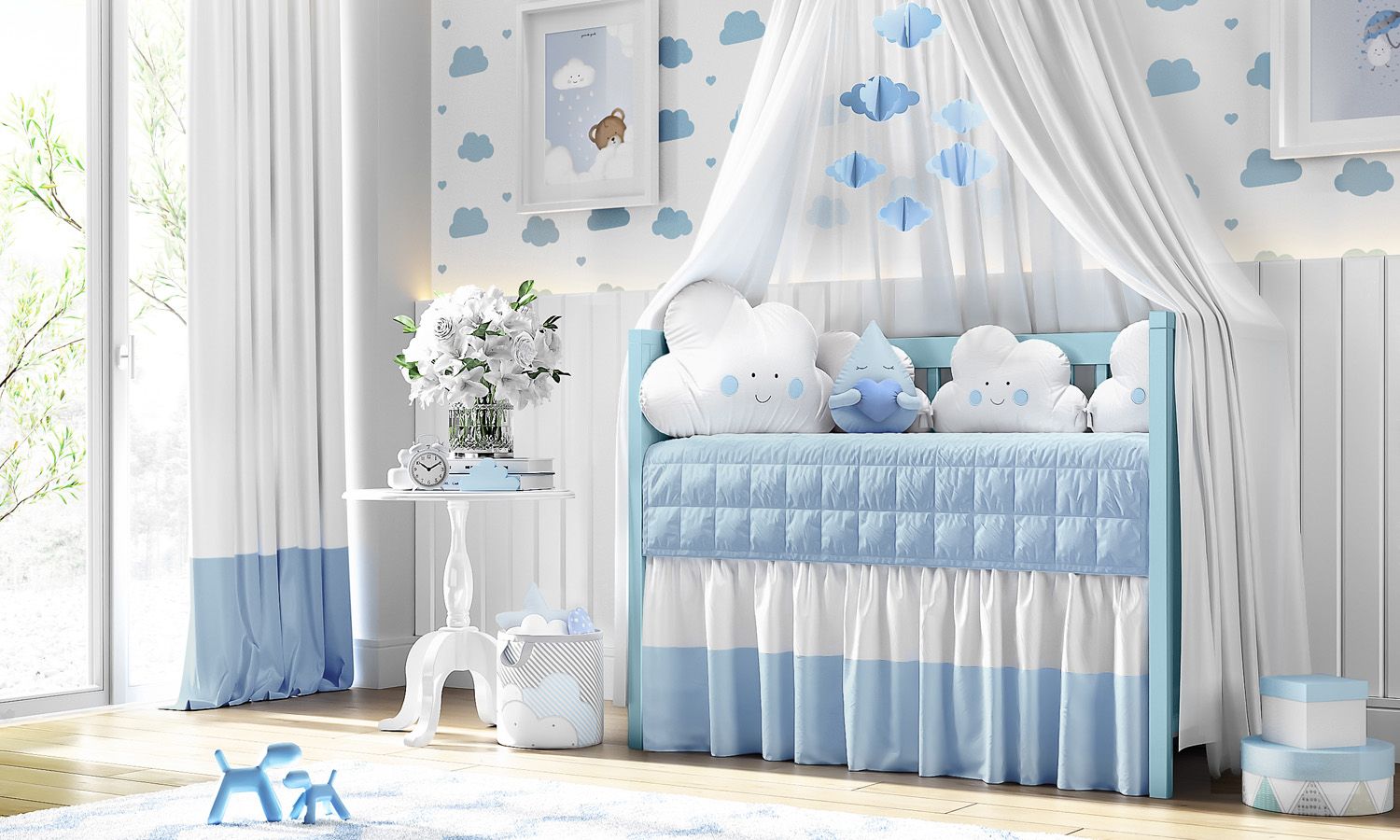 Kit Berço Amiguinhos Nuvem Azul