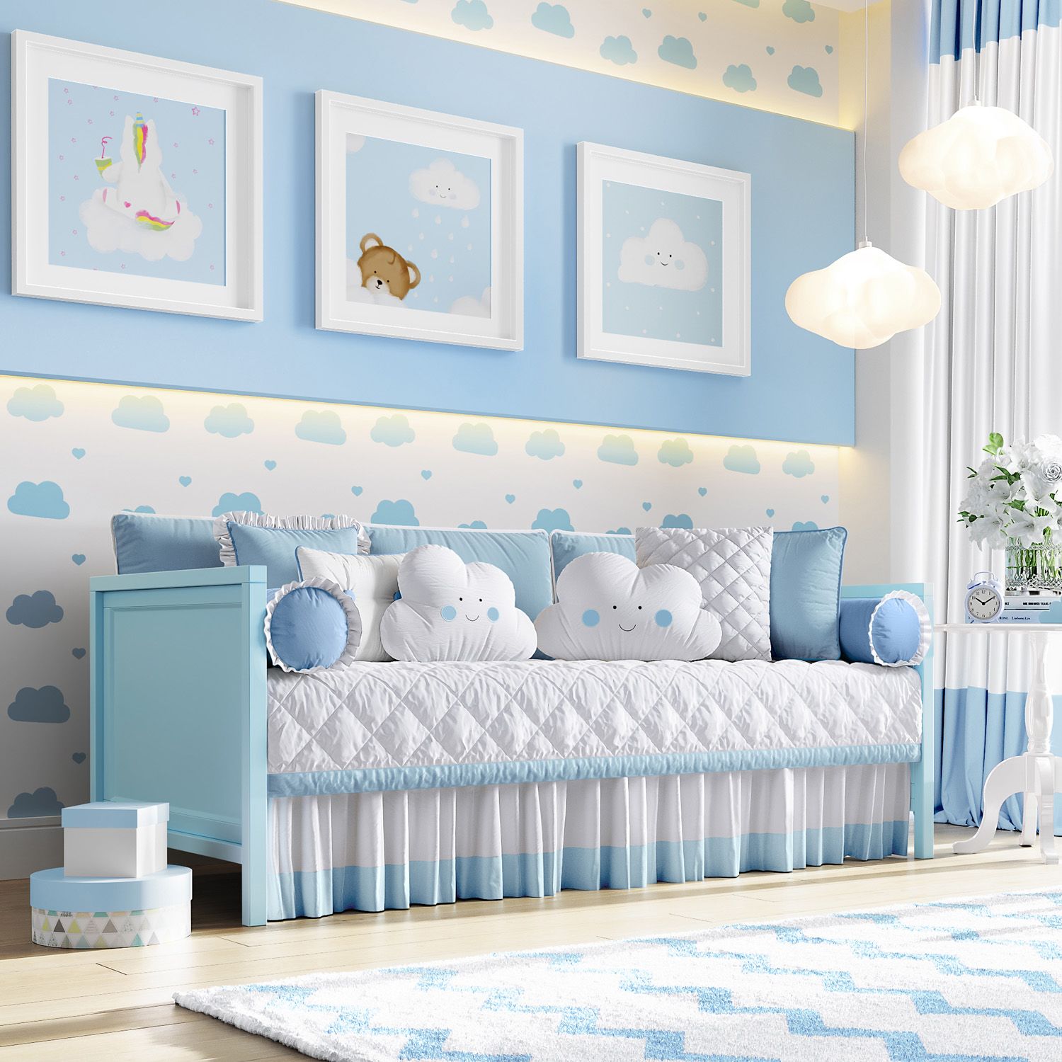 Kit Cama Babá Amiguinhos Nuvem Azul