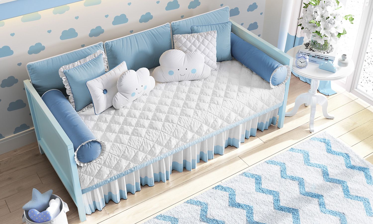 Kit Cama Babá Amiguinhos Nuvem Azul