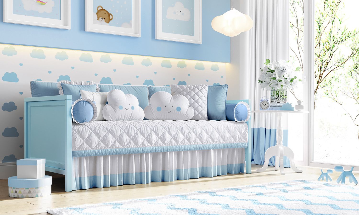Kit Cama Babá Amiguinhos Nuvem Azul