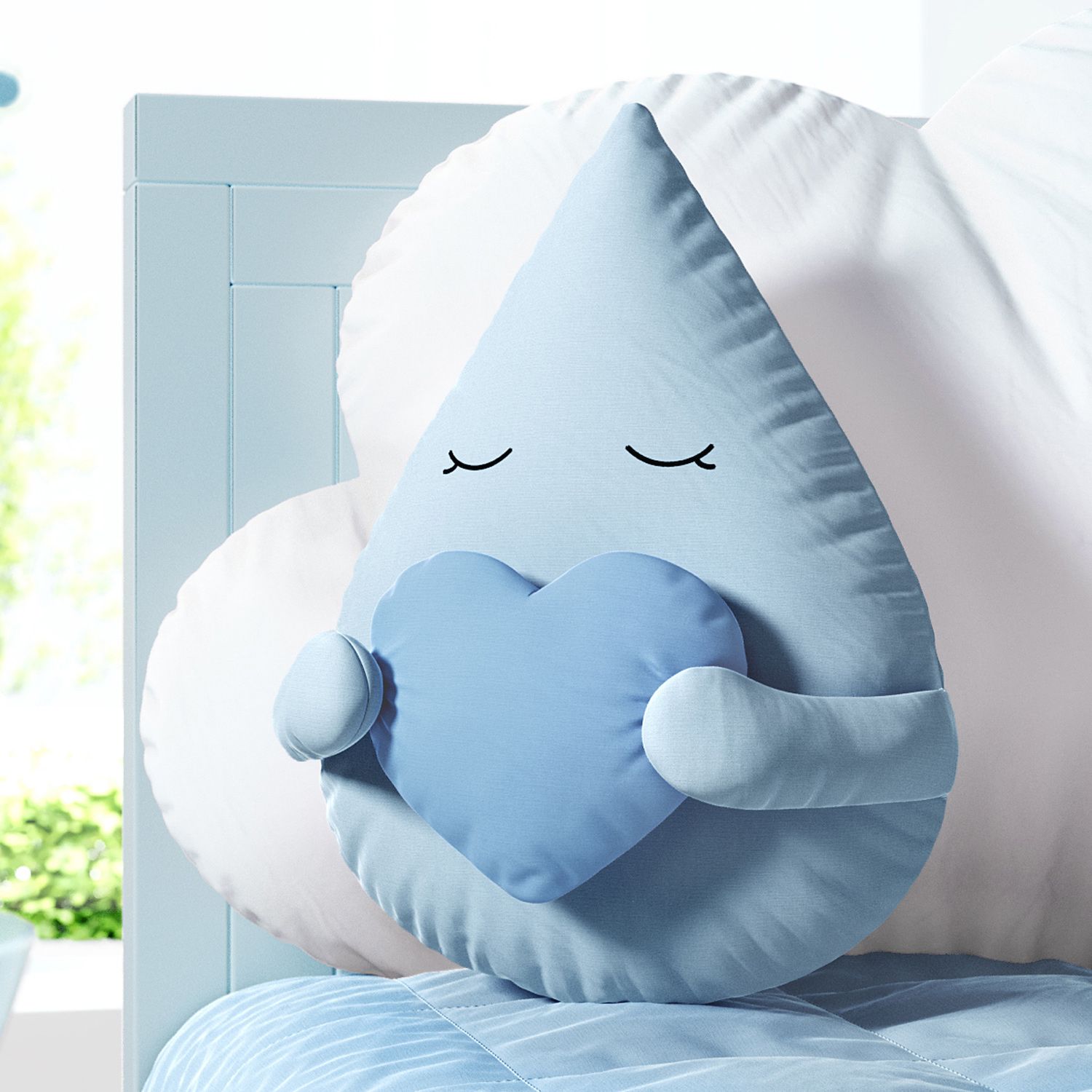 Almofada Gotinha com Coração Azul 30cm