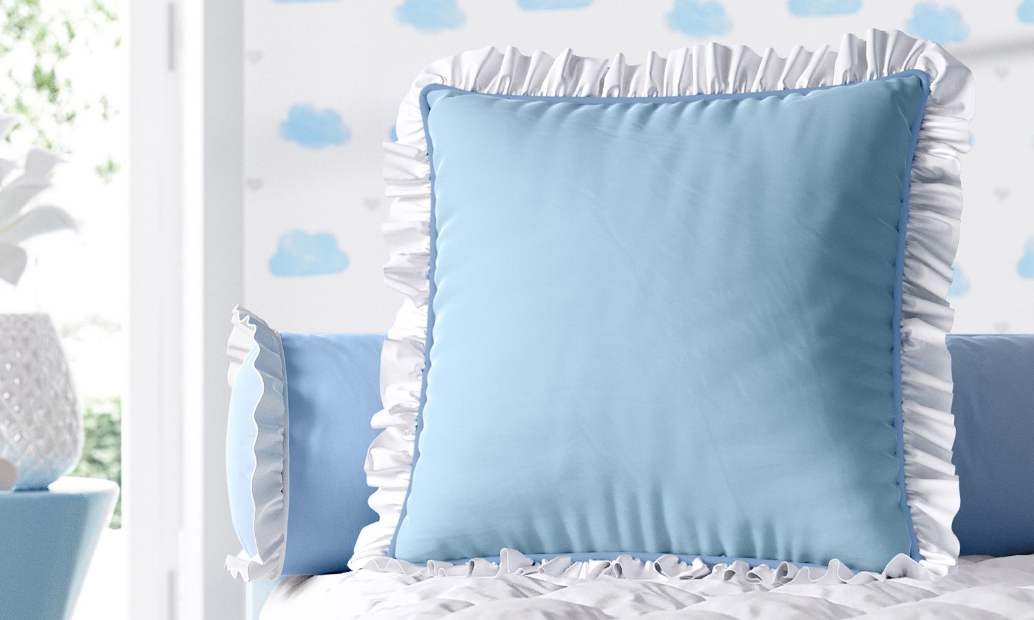 Almofada Quadrada Rosa Babadinho Branco 38cm