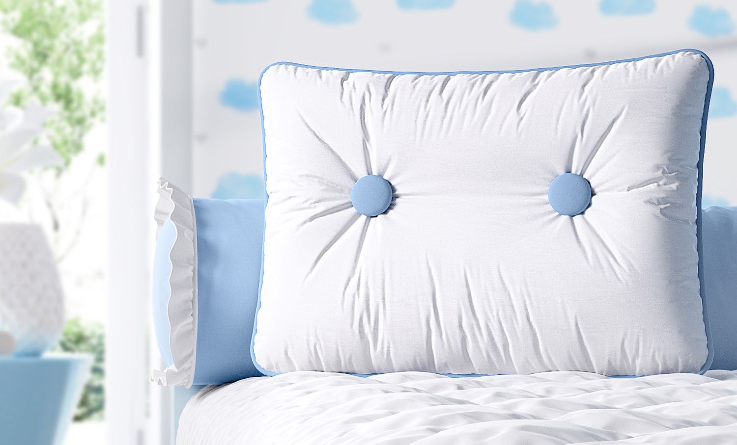 Almofada Retangular Botões Azul 43cm