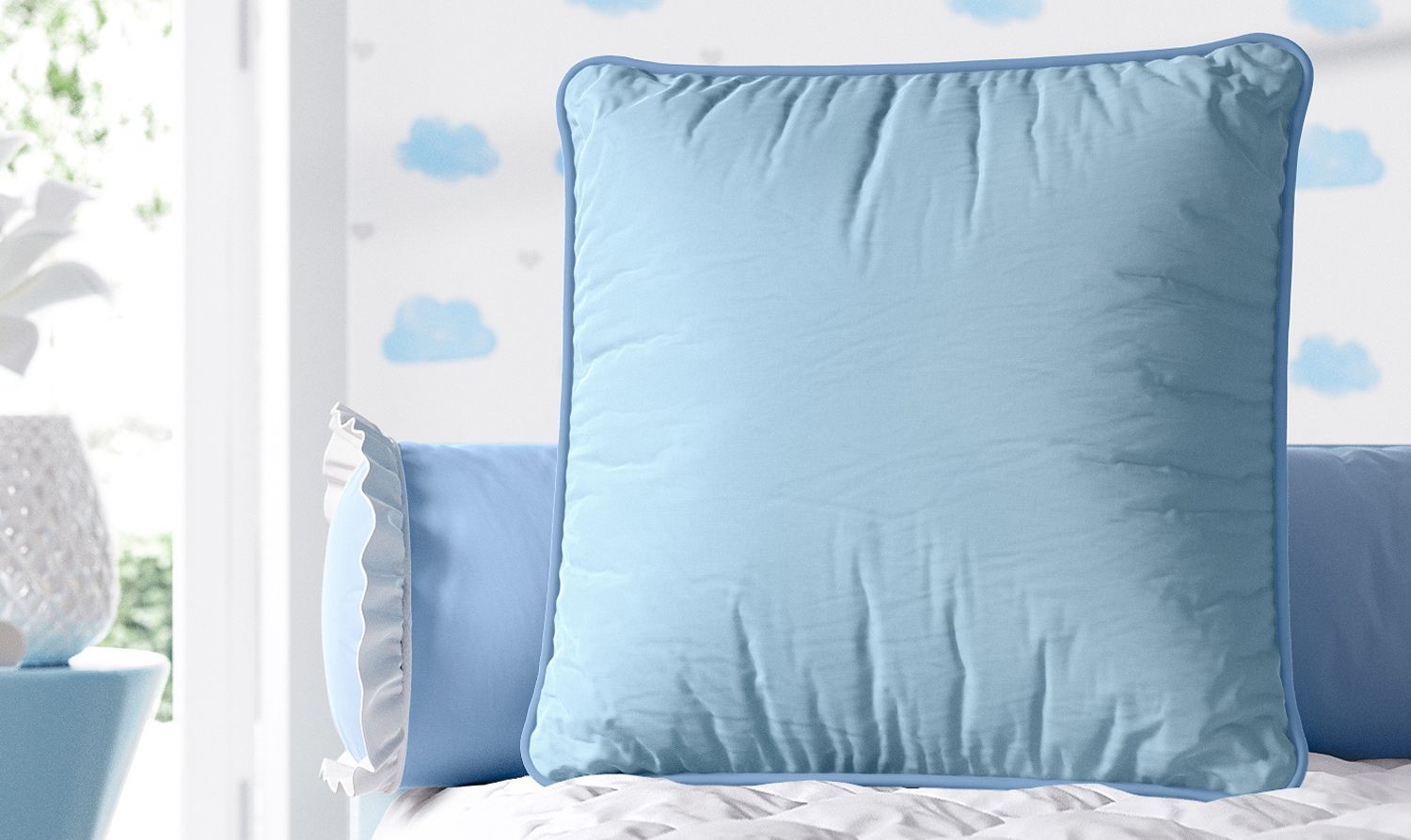 Almofada Quadrada Azul Cordonê 38cm