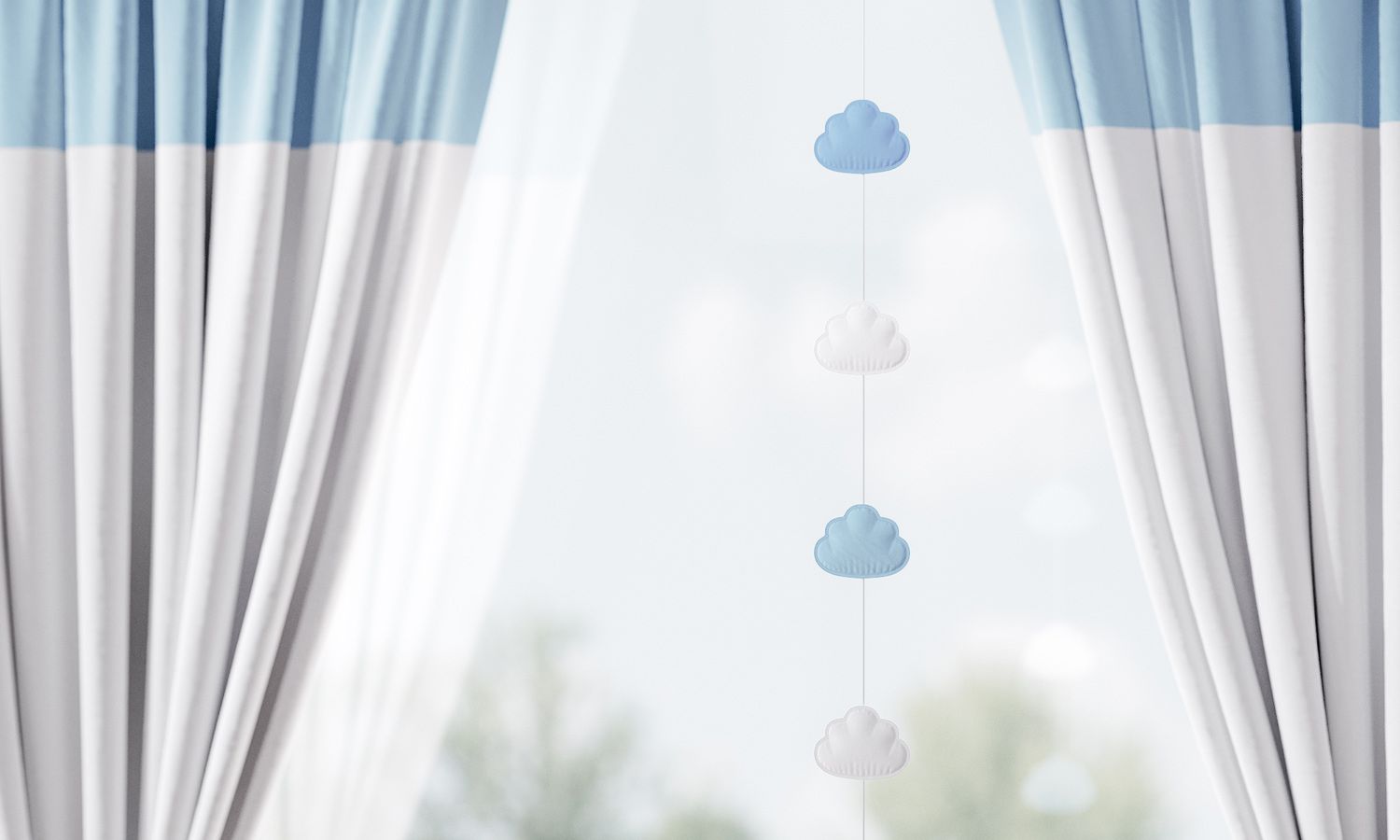 Pêndulo Cortina Nuvem Azul/Branco