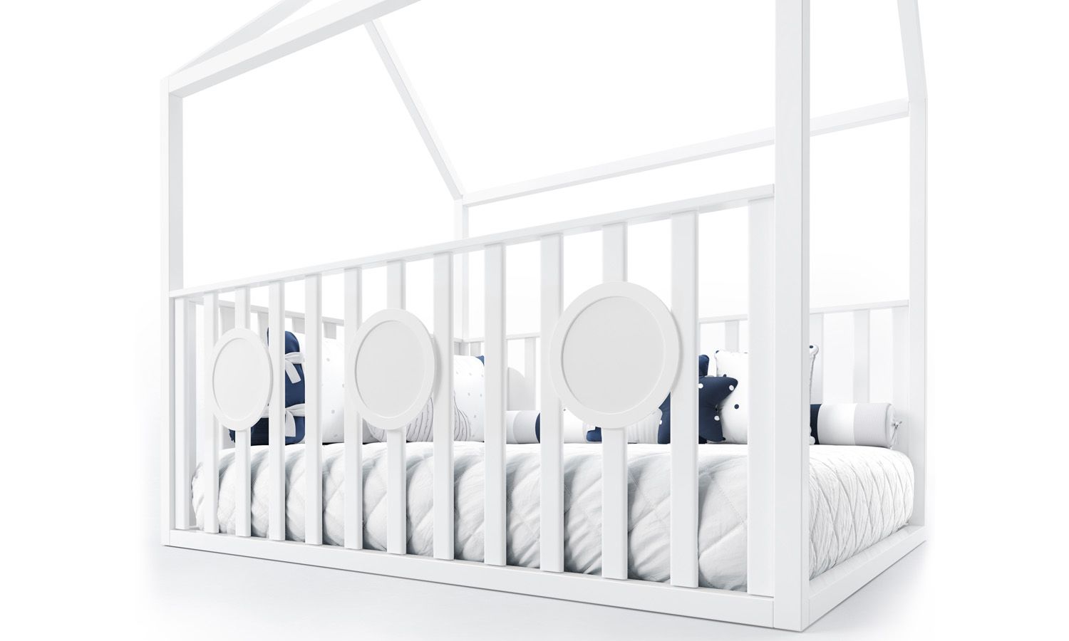 Cama Casinha Montessoriana Padrão Casal com Grade Branco