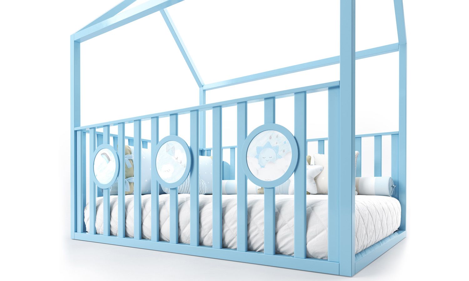 Cama Casinha Montessoriana Padrão Casal com Grade Branco