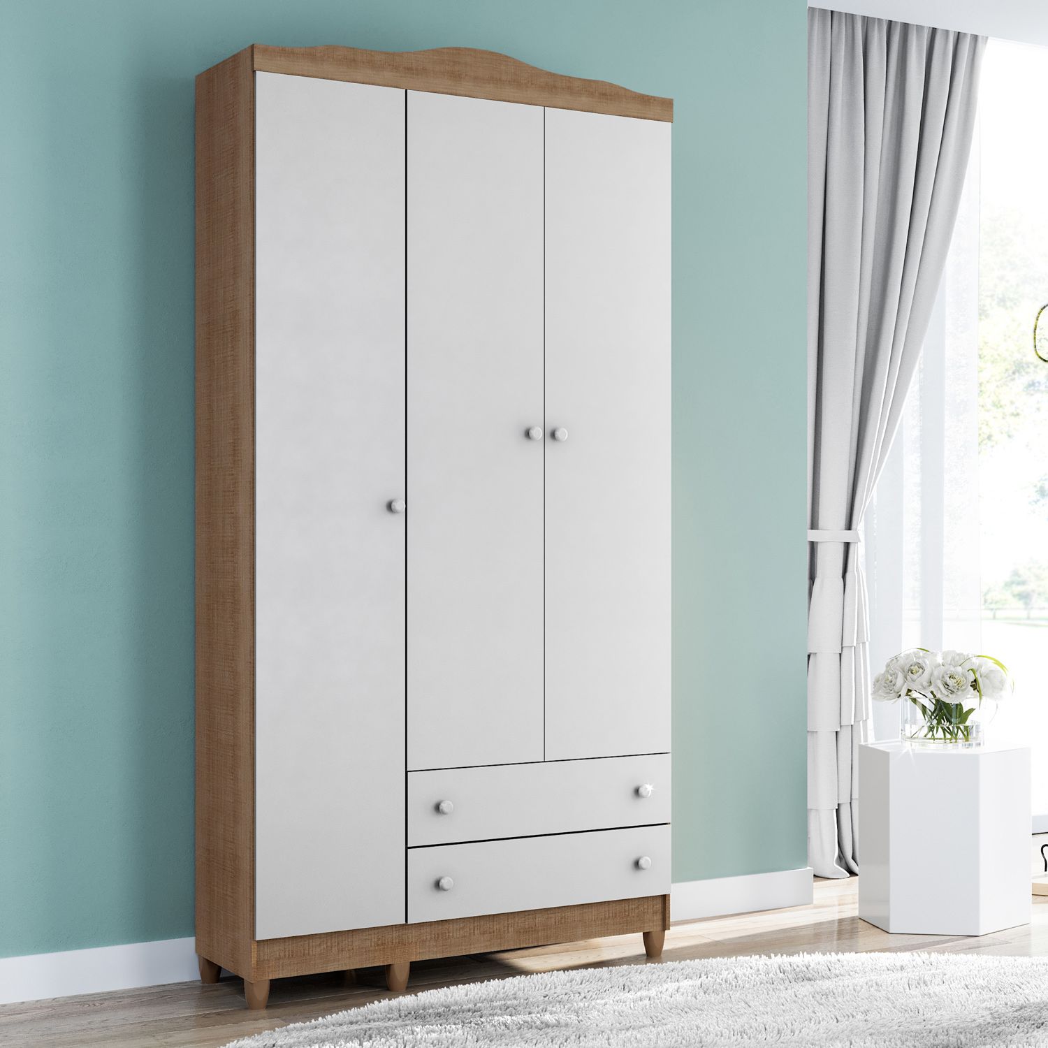 Guarda Roupa Infantil Branco 3 Portas Mel Flat