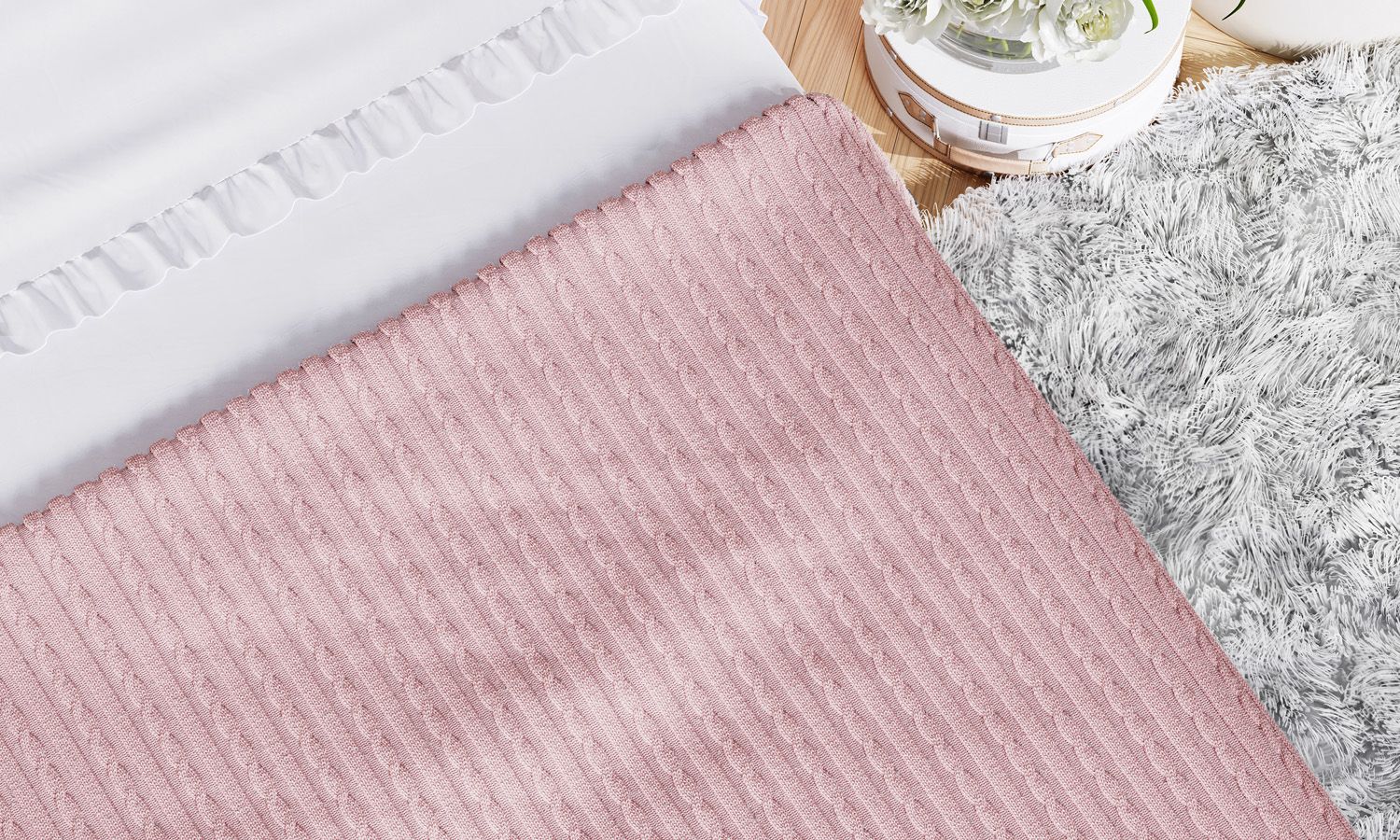 Manta Tricot Trança Cama Maternidade Rosa 2,55M