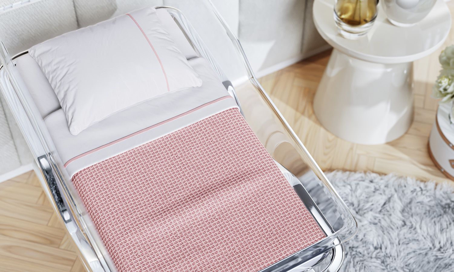 Manta Tricot Colmeia Berço Maternidade Branco 85cm