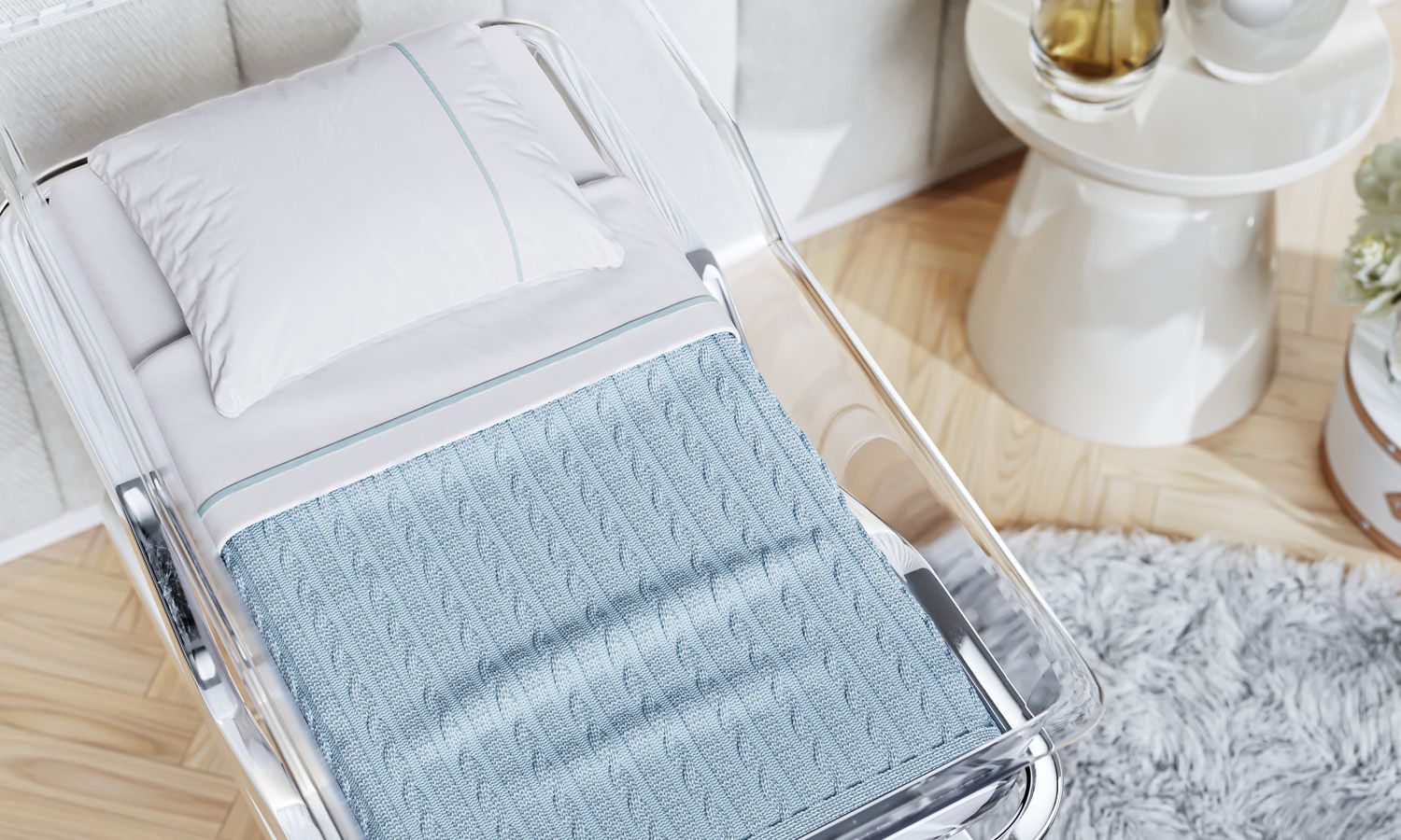 Manta Tricot Trança Berço Maternidade Rosa 85cm