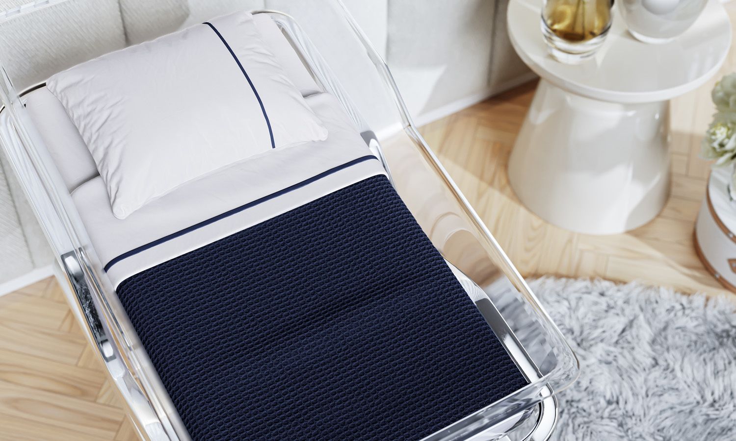 Manta Tricot Colmeia Berço Maternidade Branco 85cm