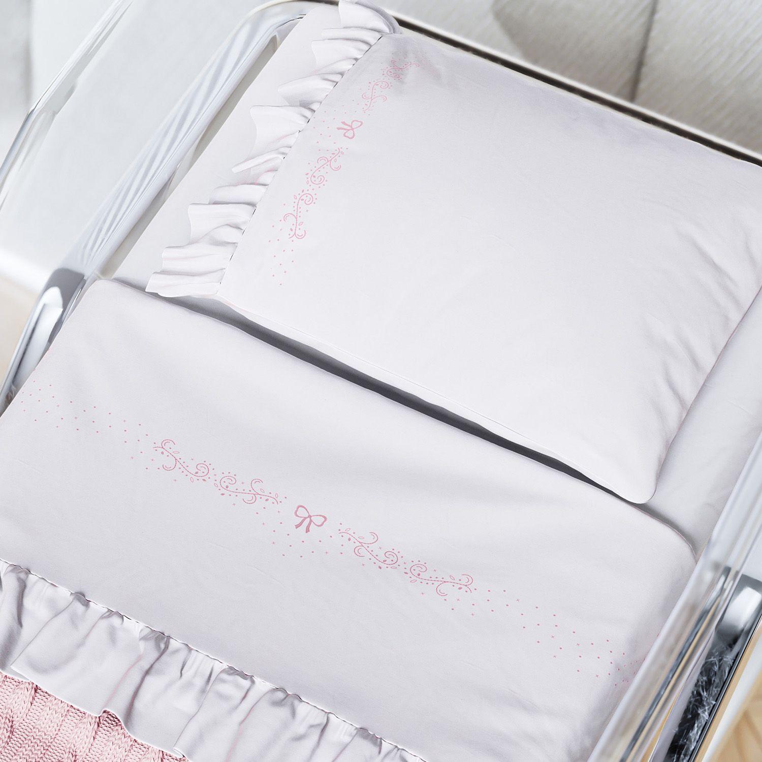 Jogo de Lençol Berço Maternidade Elegância Clássica Rosa