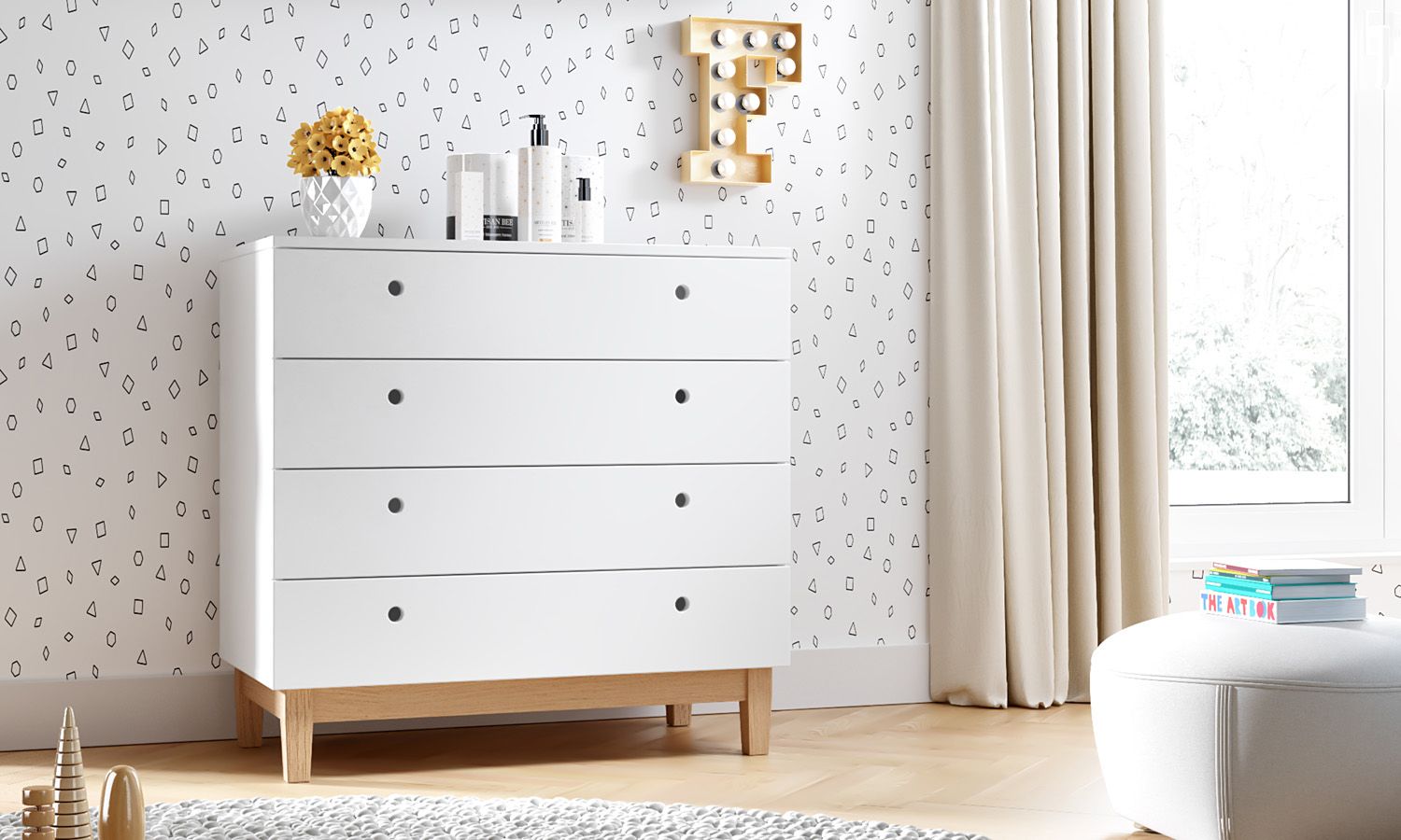 Cômoda Retrô Branco Kim