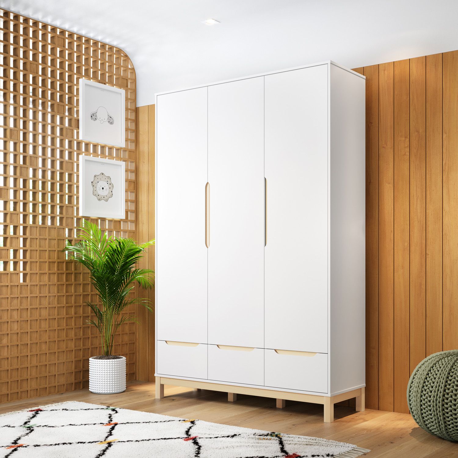 Guarda Roupa Infantil Branco 3 Portas Cozy