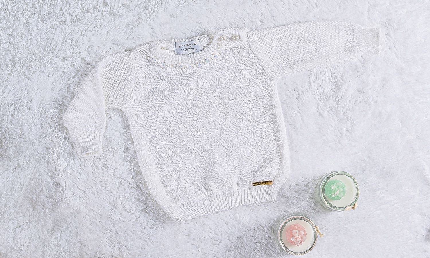 Casaquinho Tricot com Pérolas Branco