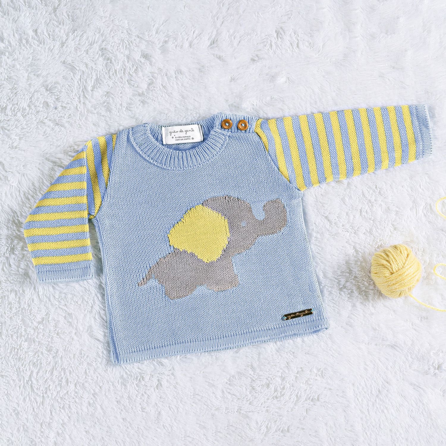 Casaquinho Tricot Elefantinho Azul/Amarelo