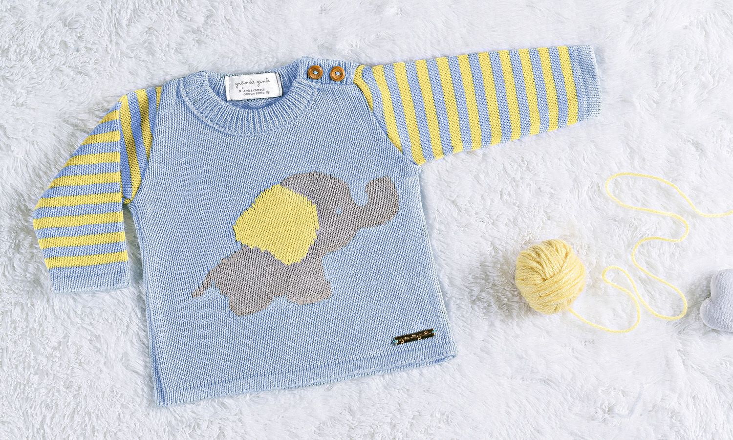 Casaquinho Tricot Elefantinho Azul/Amarelo