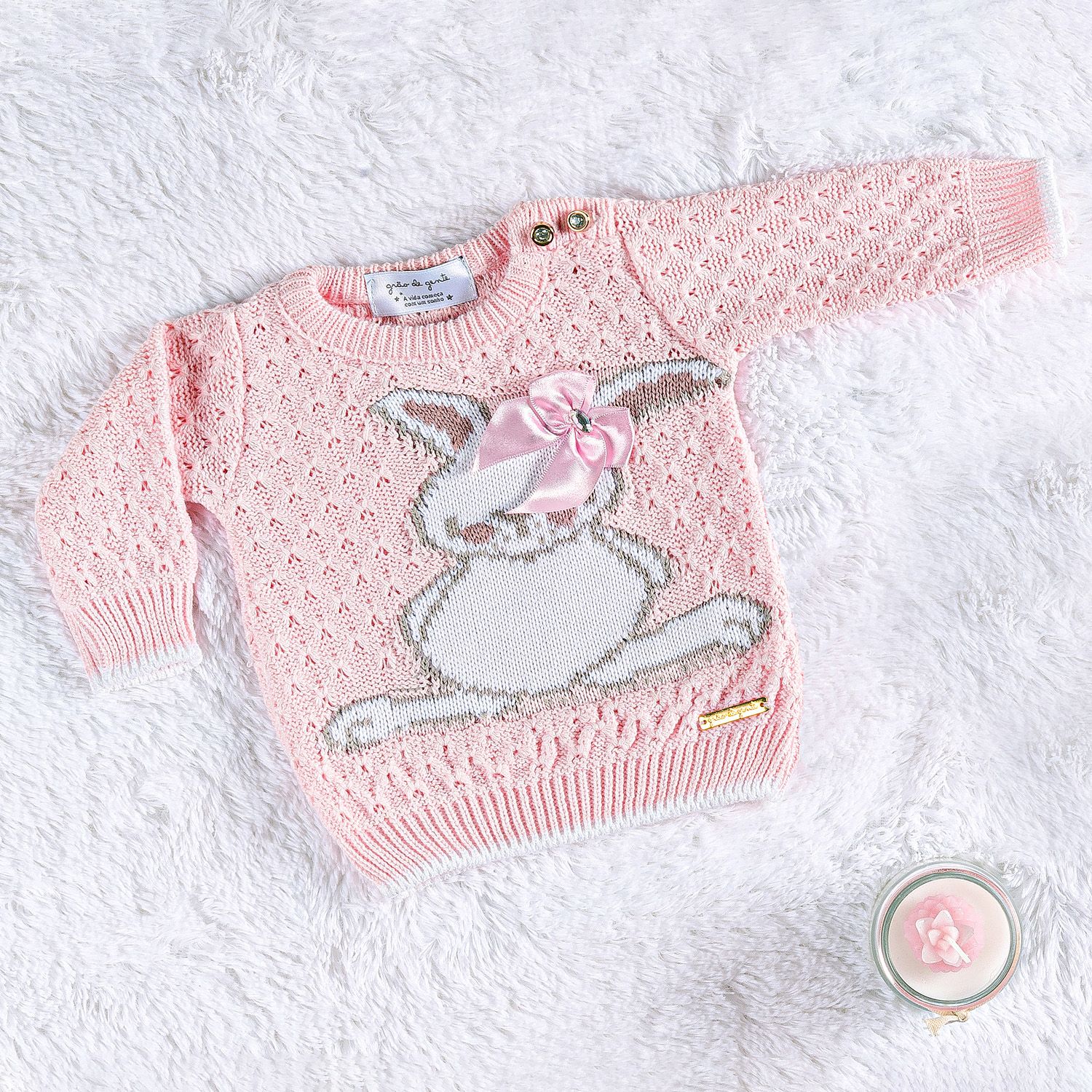 Casaquinho Tricot Coelhinha Rosa