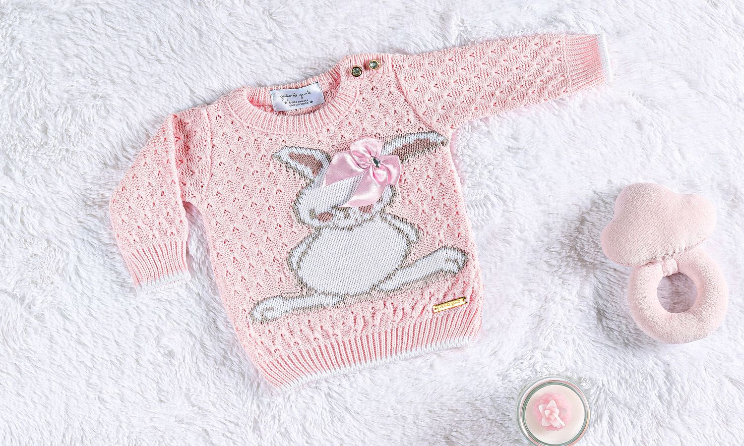 Casaquinho Tricot Coelhinha Rosa
