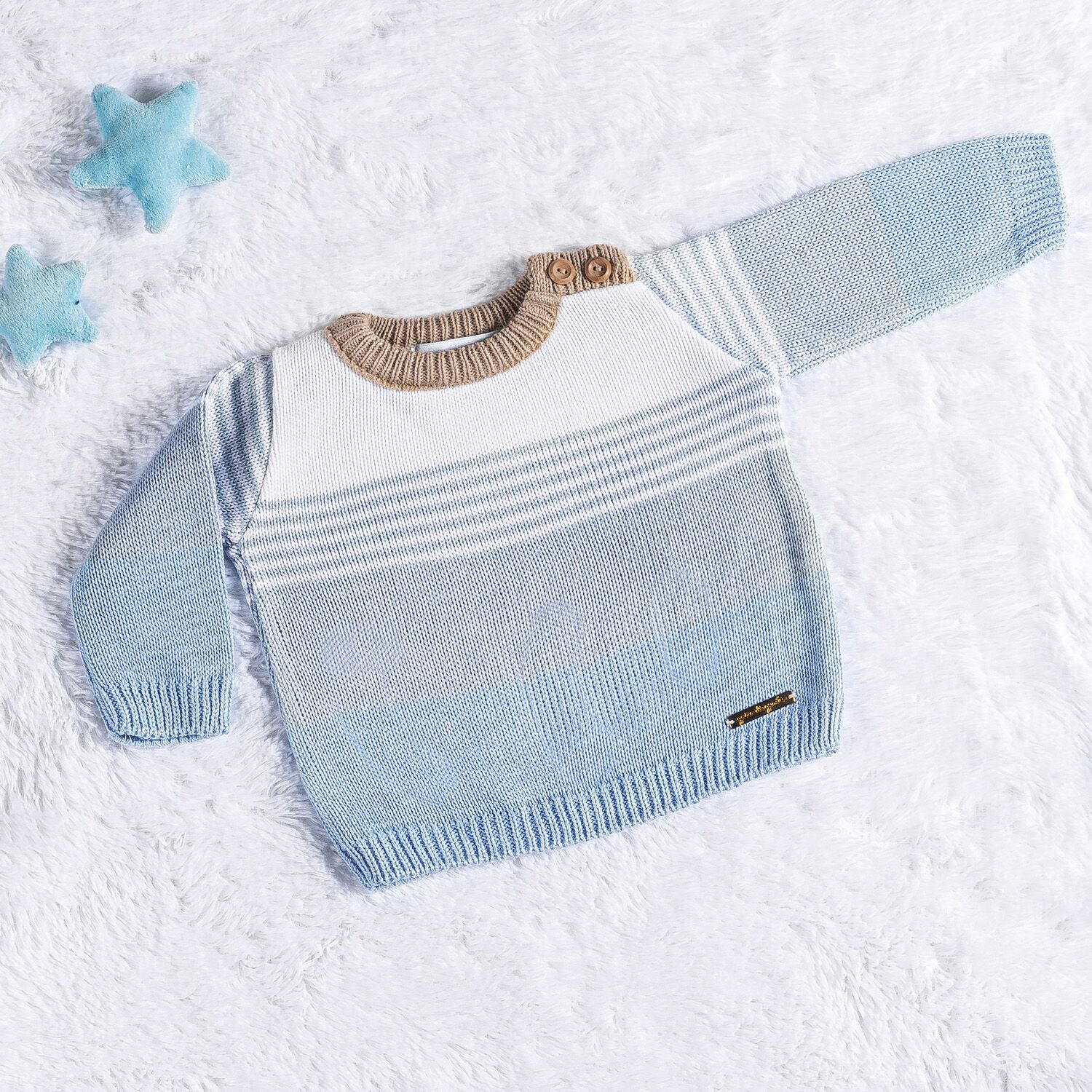 Casaquinho Tricot Listra Azul/Bege