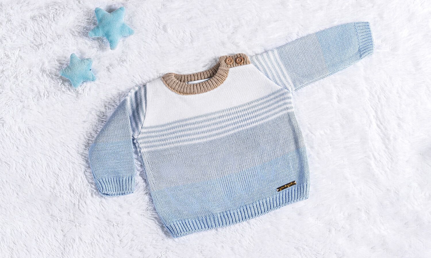 Casaquinho Tricot Listra Azul/Bege